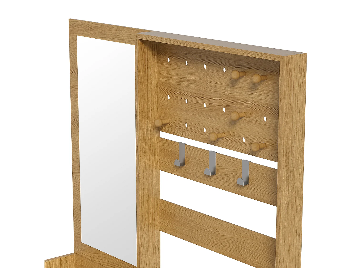 Kleiderständer-Set für den Eingangsbereich 105x38x180 cm - mit Spiegel - mit verstellbaren Haken - 2 Schubladen und 1 Tür - Natur