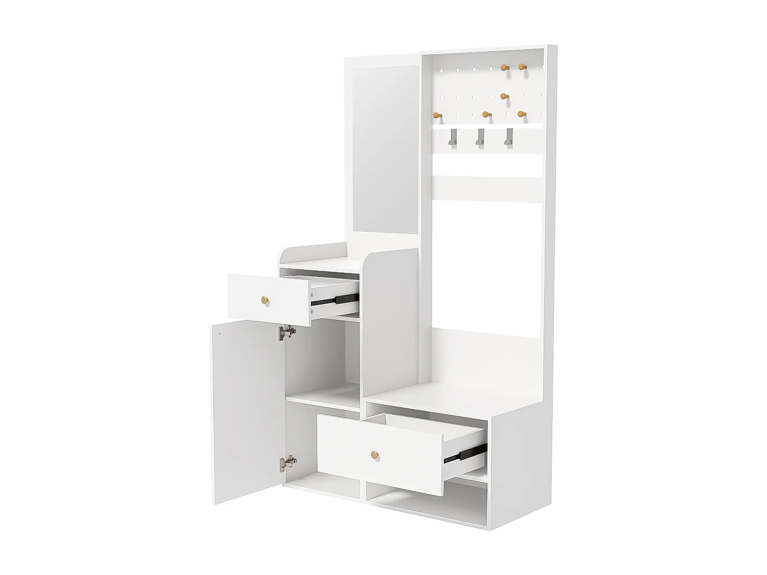 Set guardaroba d'ingresso 105x38x180 cm - con specchio - con ganci regolabili - 2 cassetti e 1 anta - Bianco