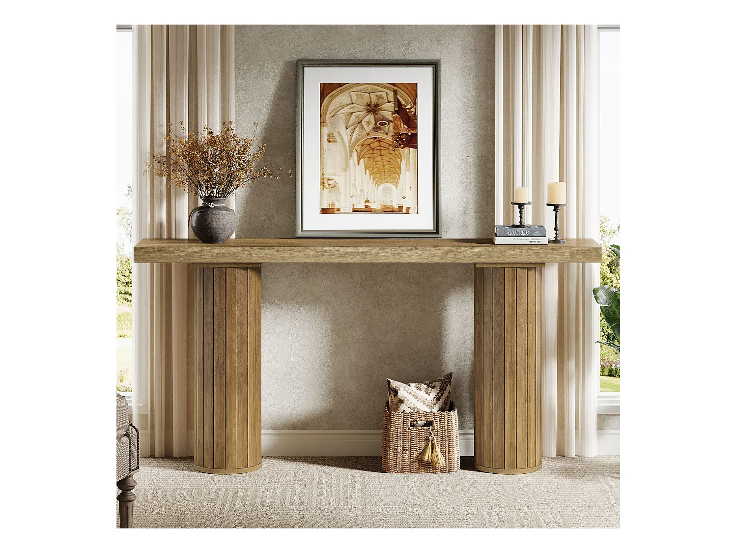 Table console extra-longue de 160 cm, table d'entrée rectangulaire, table de canapé derrière le canapé