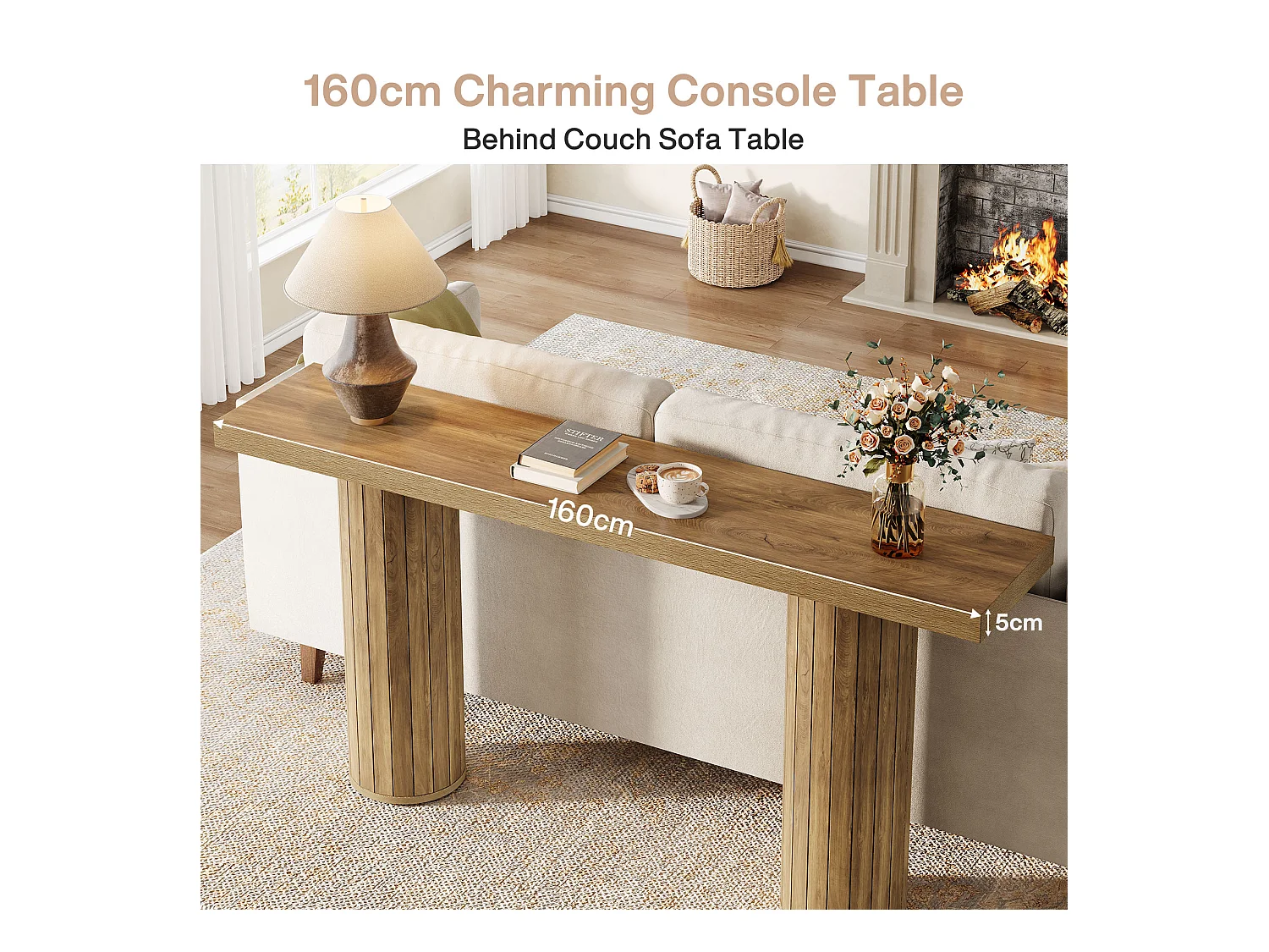 Table console extra-longue de 160 cm, table d'entrée rectangulaire, table de canapé derrière le canapé