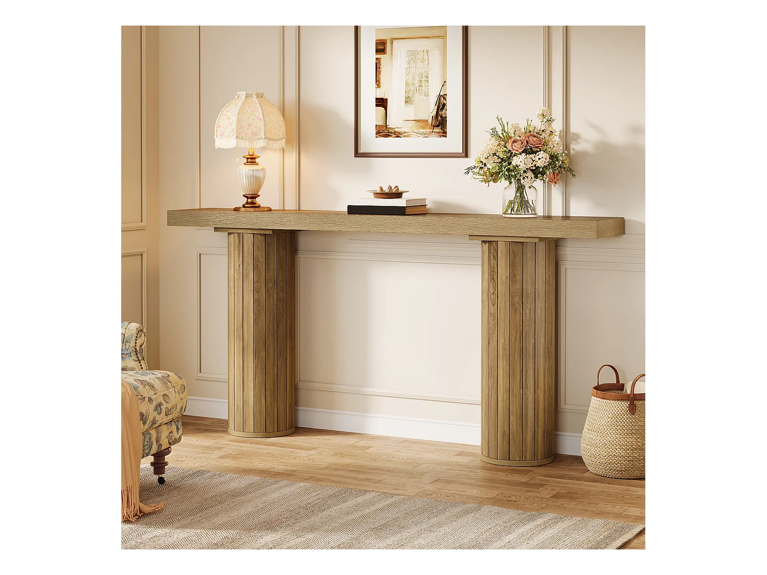 Table console extra-longue de 160 cm, table d'entrée rectangulaire, table de canapé derrière le canapé