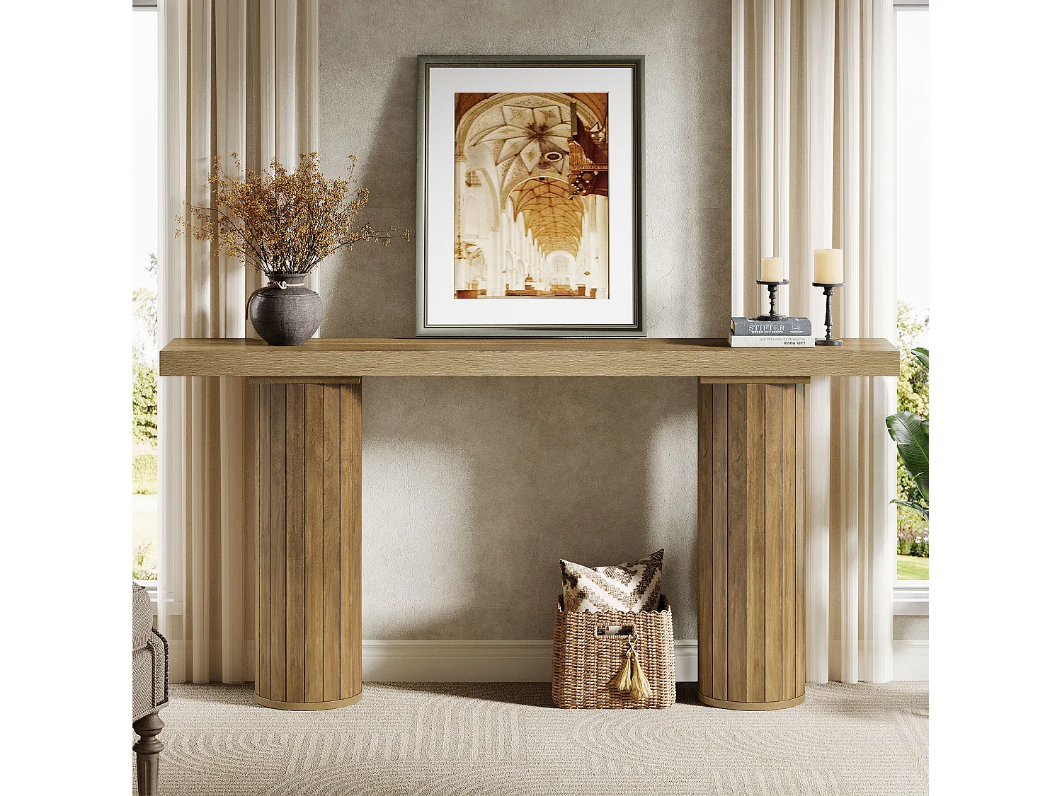 Table console extra-longue de 160 cm, table d'entrée rectangulaire, table de canapé derrière le canapé