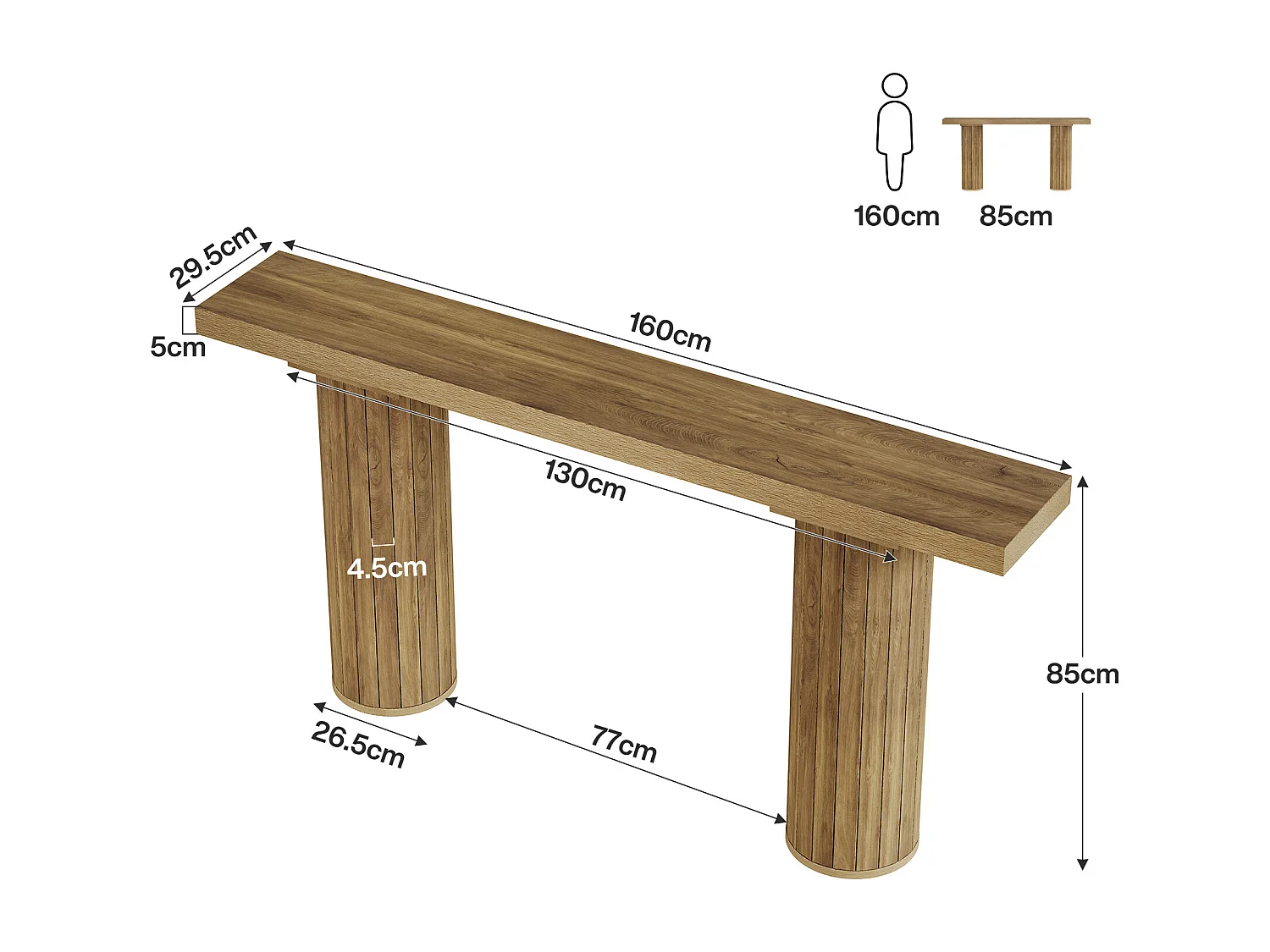 160 cm extra lange consoletafel, rechthoekige haltafel, salontafel achter de bank