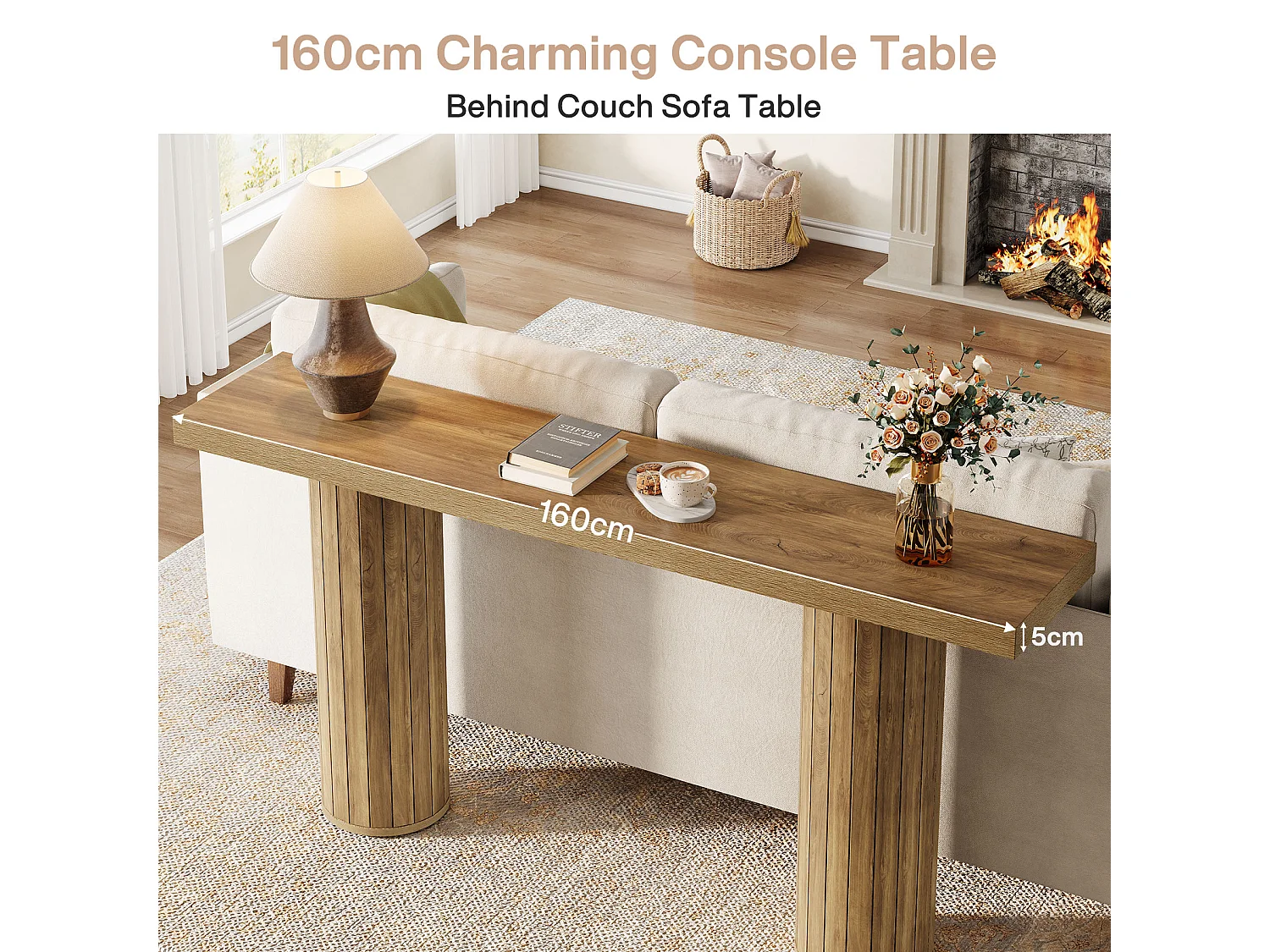 160 cm extra lange consoletafel, rechthoekige haltafel, salontafel achter de bank