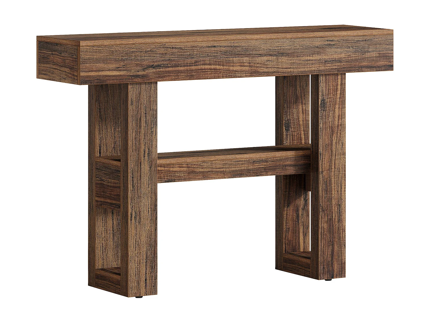 Console de style campagnard de 105 cm, table de canapé étroite à 2 niveaux derrière le canapé, meuble d'entrée avec étagères de rangement