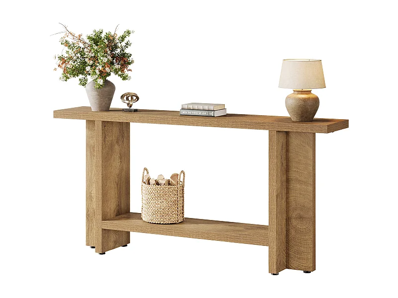 Mesa de consola para el vestíbulo de 150 cm, mesa de sofá estrecha y larga de dos niveles para colocar detrás del sofá en la sala de estar