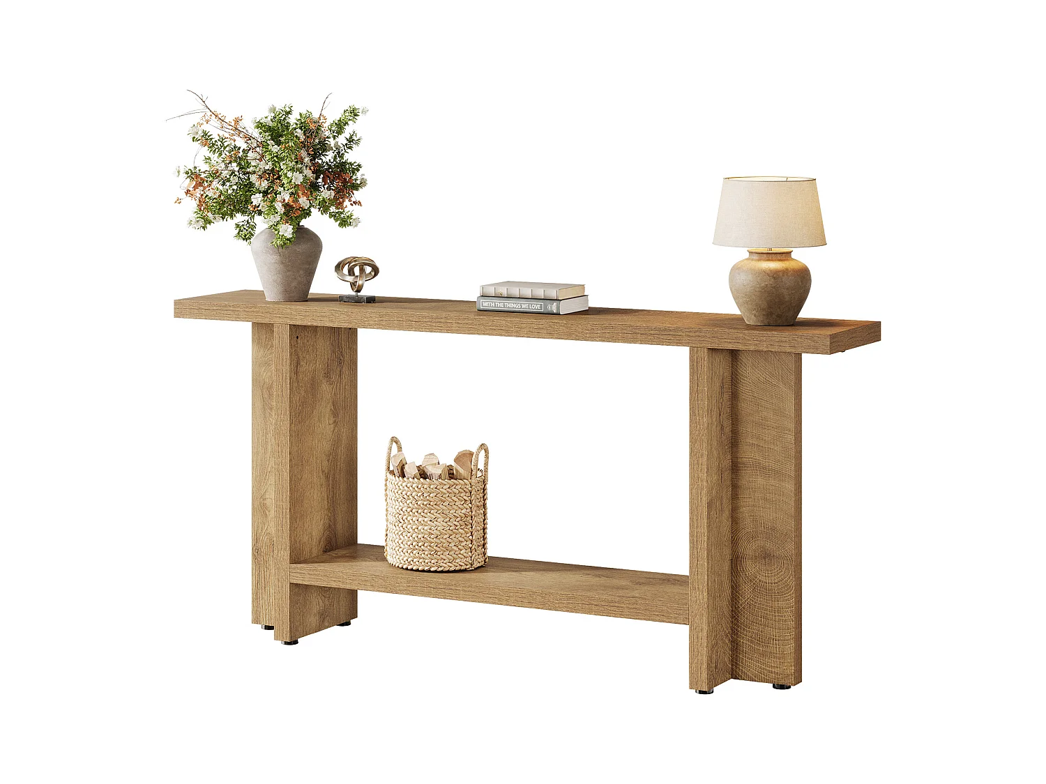 150 cm Einrichtungsanrichte für die Eingangszone, 2-Ebenen schmale, lange Sofatisch hinter der Couch für das Wohnzimmer