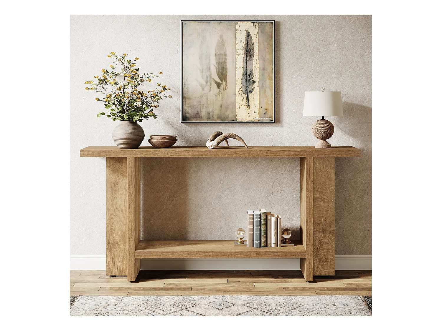 150 cm Einrichtungsanrichte für die Eingangszone, 2-Ebenen schmale, lange Sofatisch hinter der Couch für das Wohnzimmer