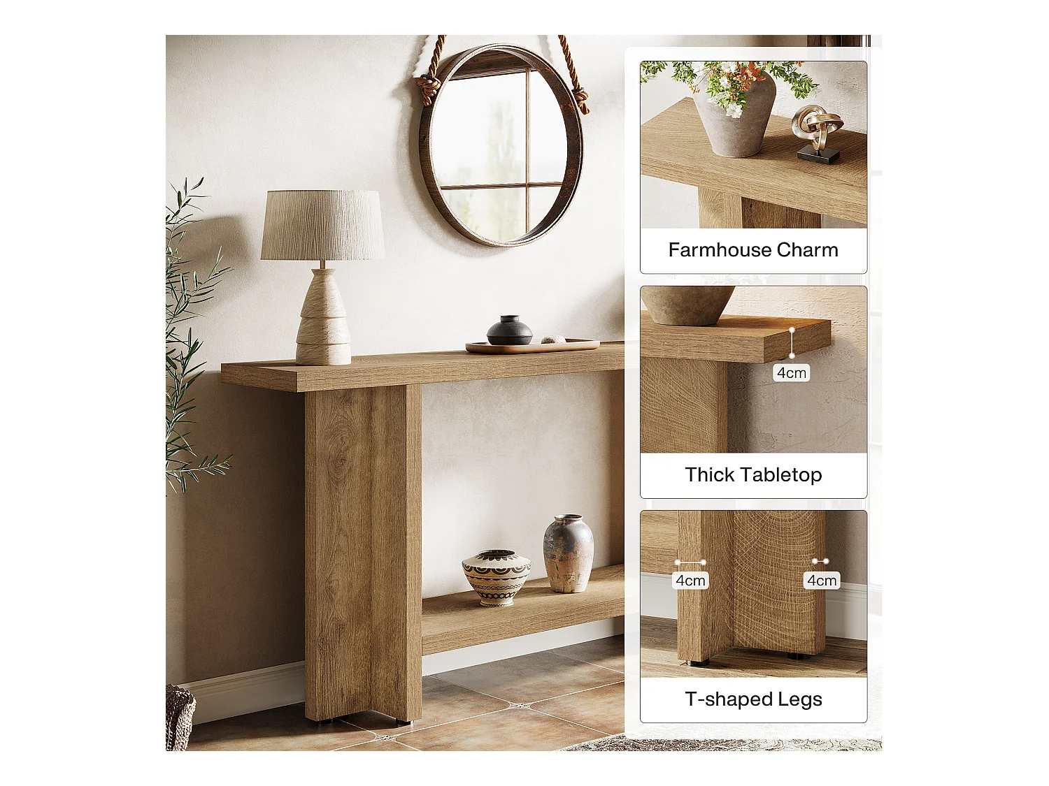 150 cm Einrichtungsanrichte für die Eingangszone, 2-Ebenen schmale, lange Sofatisch hinter der Couch für das Wohnzimmer