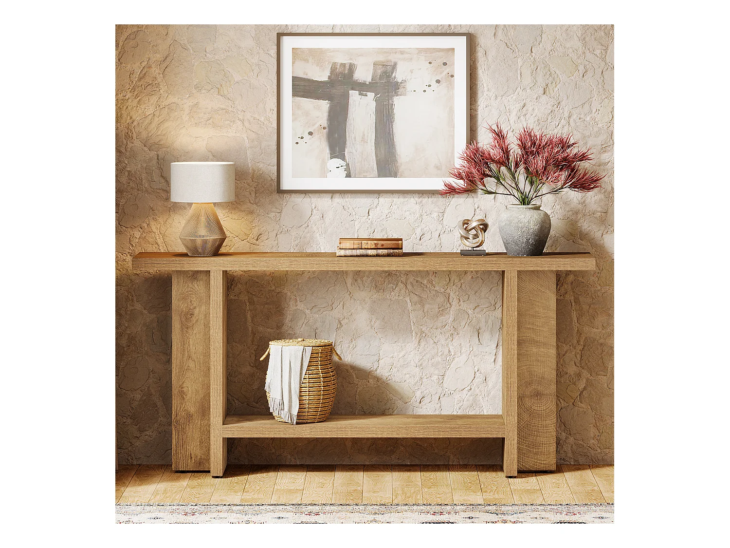 150 cm Einrichtungsanrichte für die Eingangszone, 2-Ebenen schmale, lange Sofatisch hinter der Couch für das Wohnzimmer