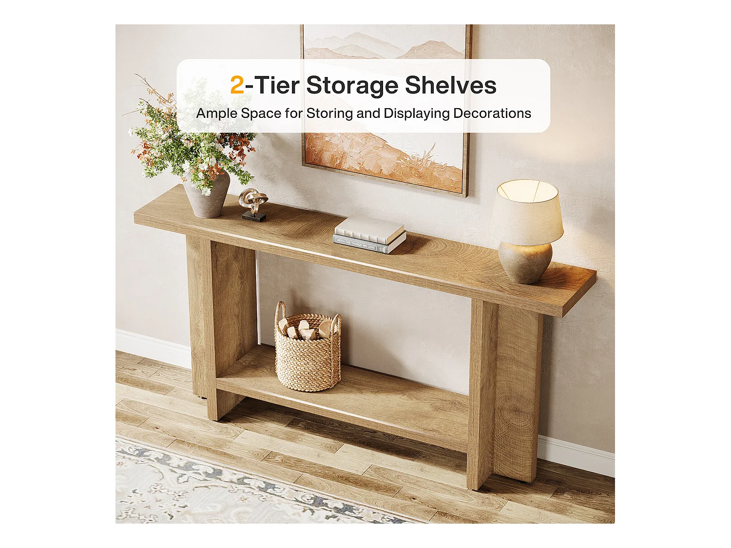 150 cm Einrichtungsanrichte für die Eingangszone, 2-Ebenen schmale, lange Sofatisch hinter der Couch für das Wohnzimmer