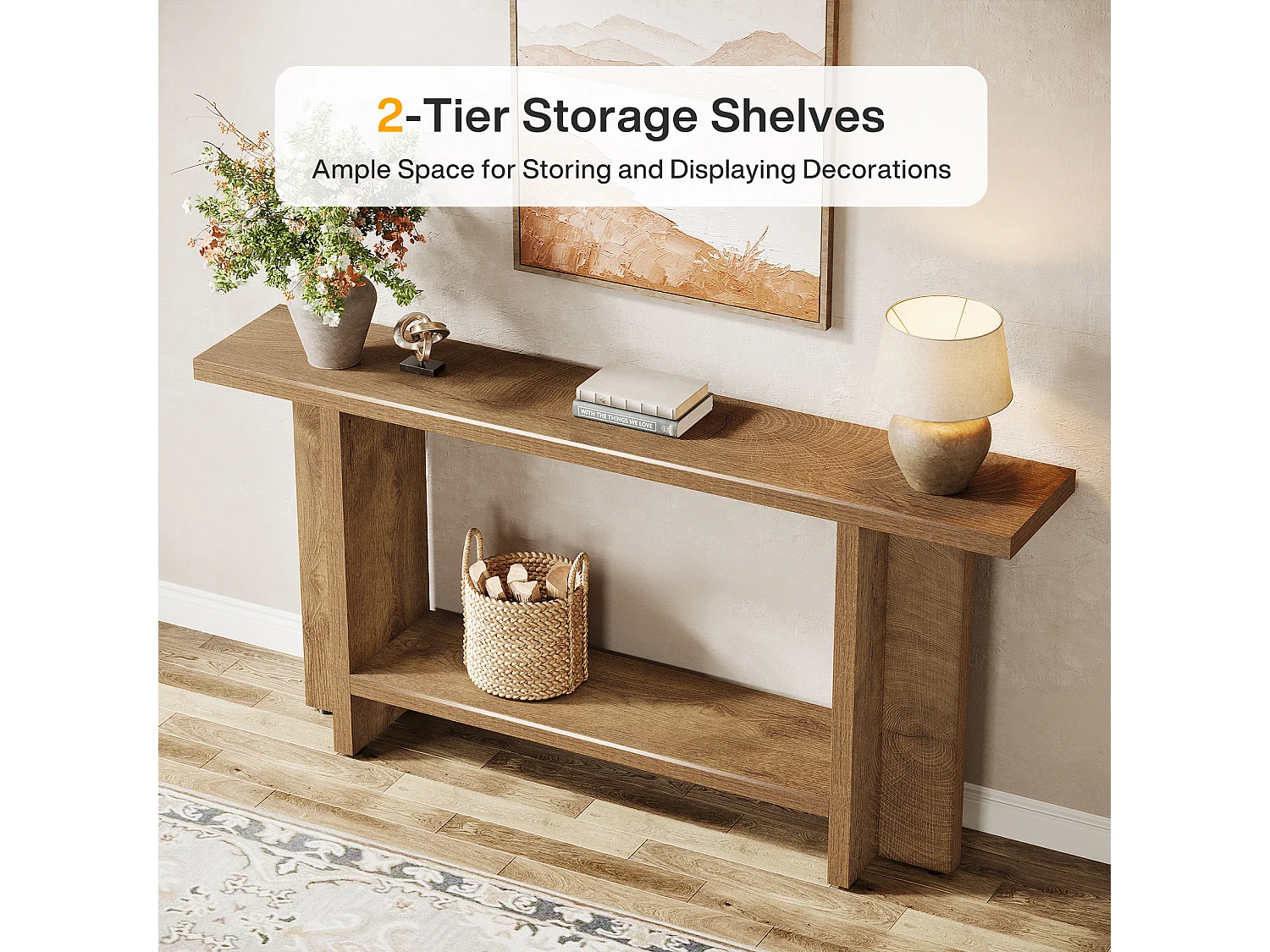 Console d'entrée de 150 cm, table de canapé longue et étroite à 2 niveaux derrière le canapé pour le salon