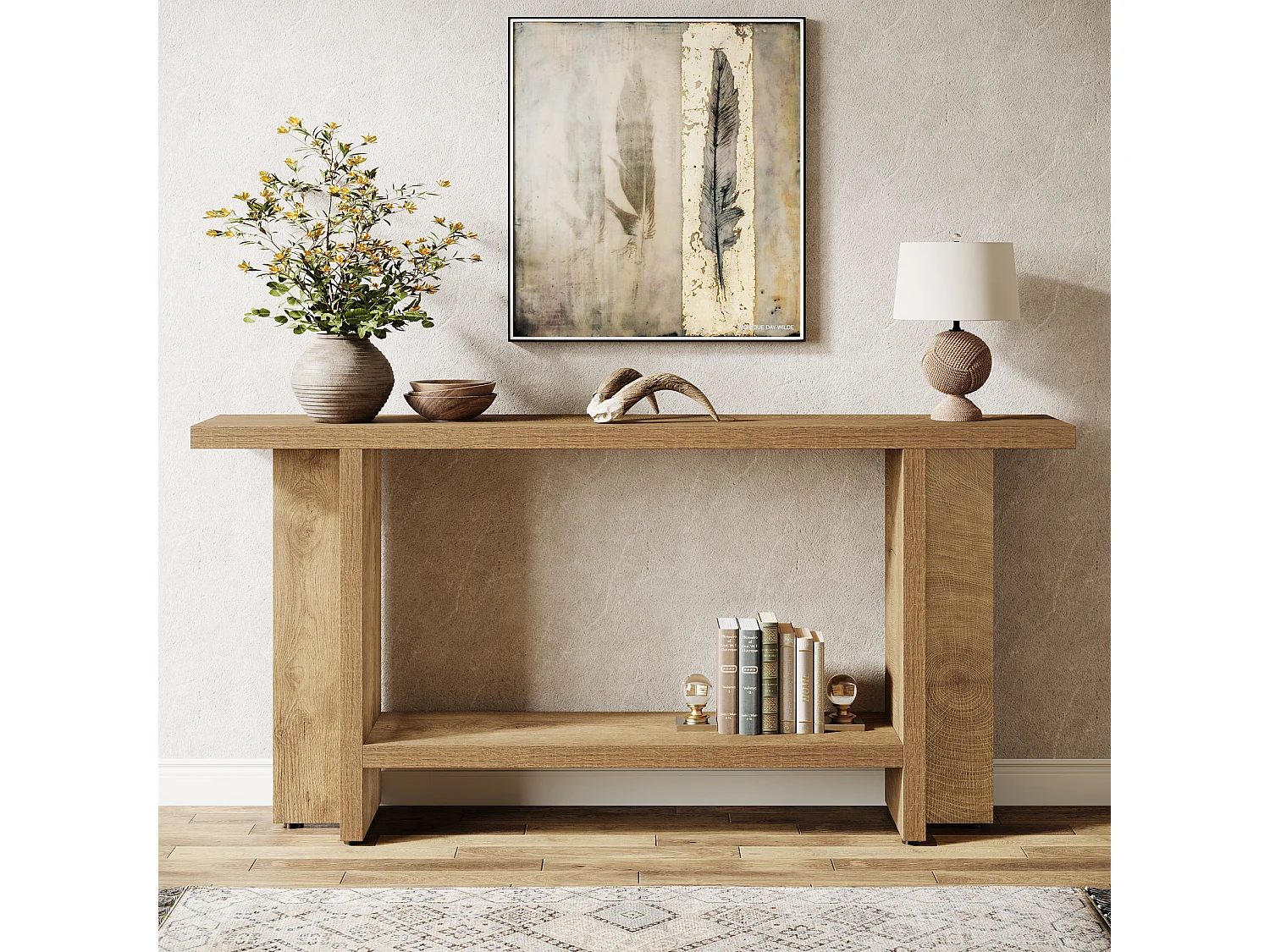 Console d'entrée de 150 cm, table de canapé longue et étroite à 2 niveaux derrière le canapé pour le salon