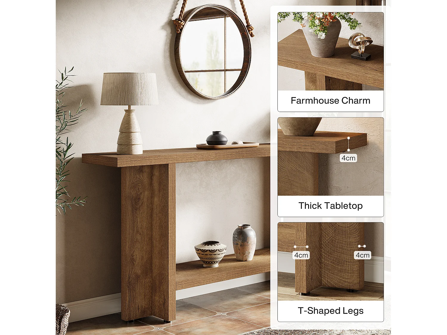 Console d'entrée de 150 cm, table de canapé longue et étroite à 2 niveaux derrière le canapé pour le salon