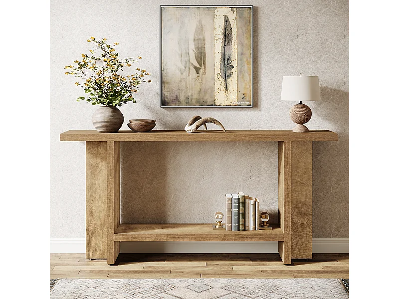 Console d'entrée de 150 cm, table de canapé longue et étroite à 2 niveaux derrière le canapé pour le salon