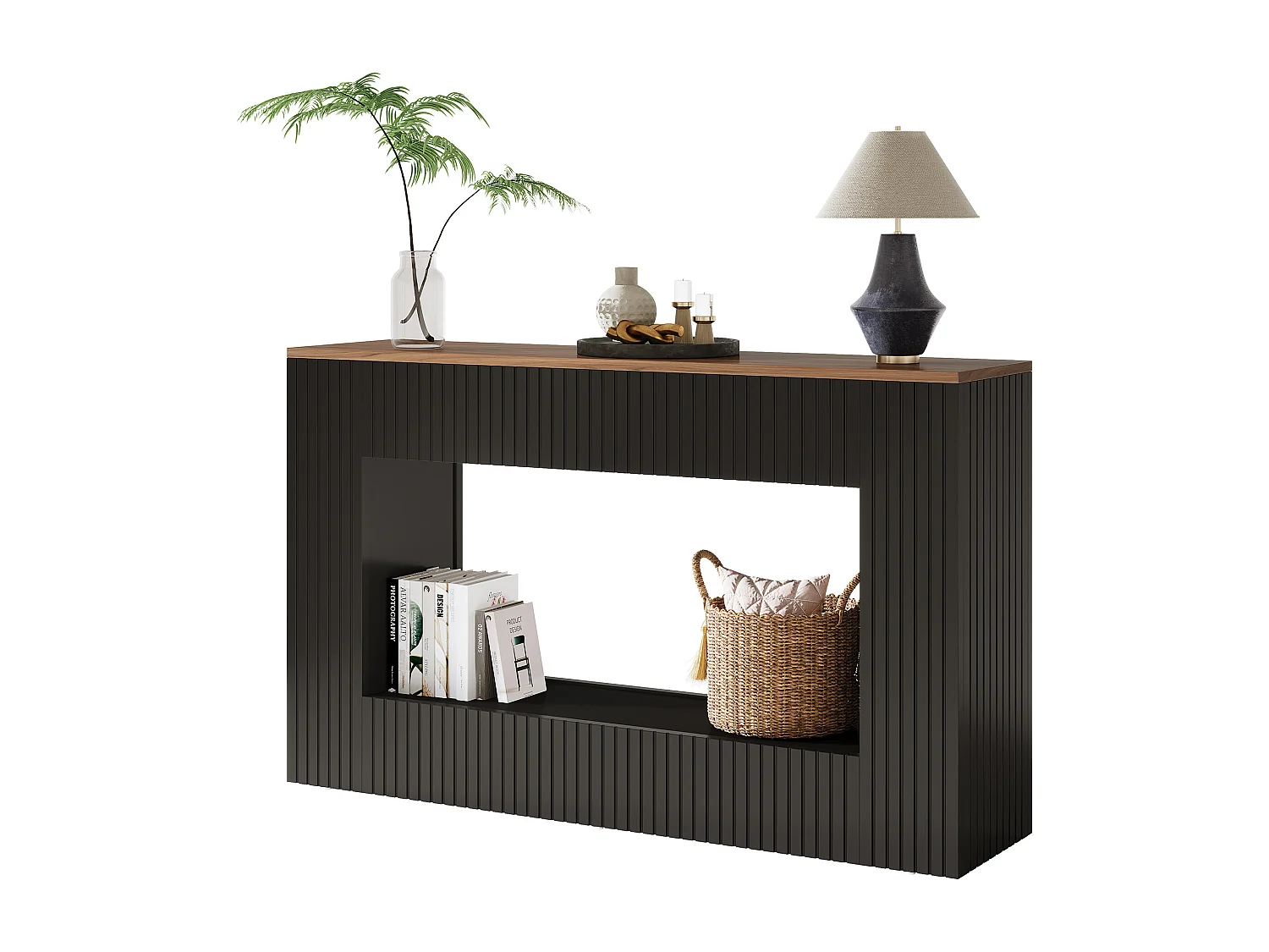 Moderner Konsolentisch, 140 cm langer Holztisch für die Eingangshalle mit Stauraum, schmaler langer Sofatisch