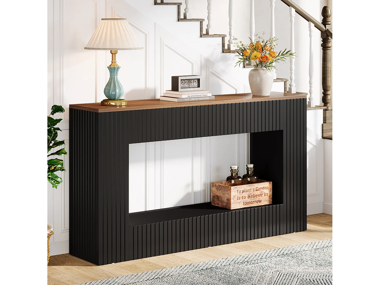 Moderner Konsolentisch, 140 cm langer Holztisch für die Eingangshalle mit Stauraum, schmaler langer Sofatisch