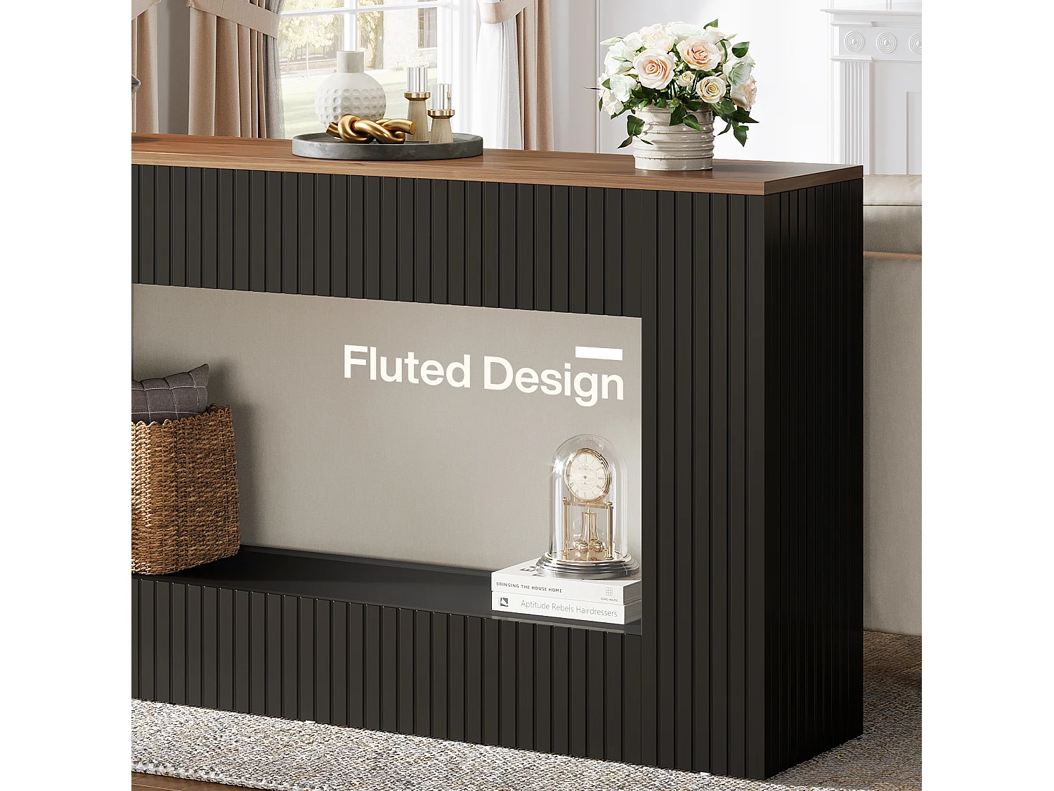 Console moderne, table d'entrée en bois de 140 cm avec rangement, table de canapé longue et étroite