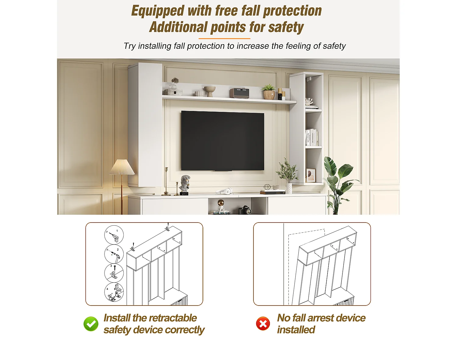 Conjunto de móvel para TV 4 peças - móvel para TV + 2 móveis de parede + prateleira de parede - 1 porta e 2 portas basculantes - branco