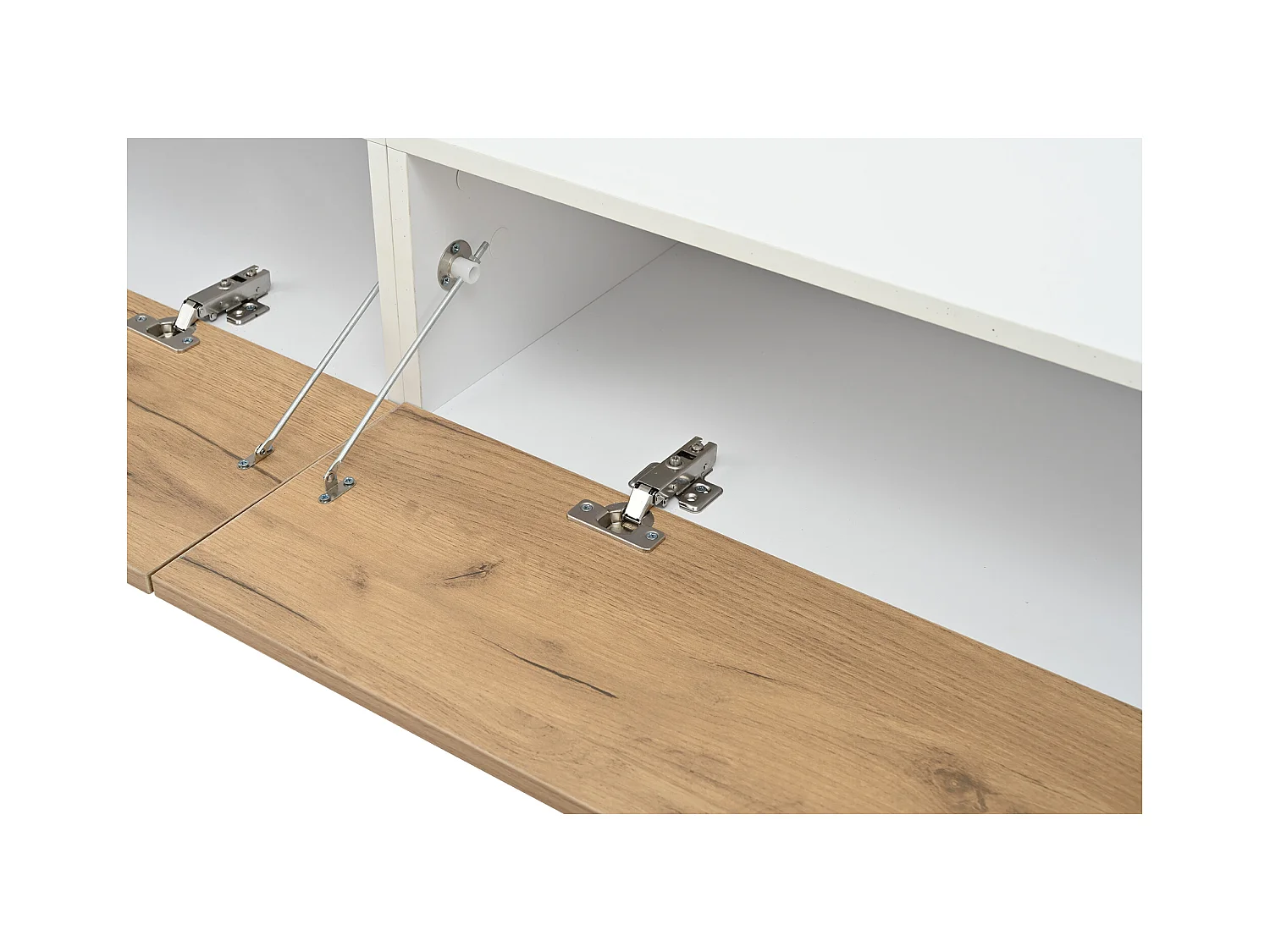 TV-meubel set 3-delig – TV-meubel + verticale plank + wandplank – 2 valluiken - wit en naturel