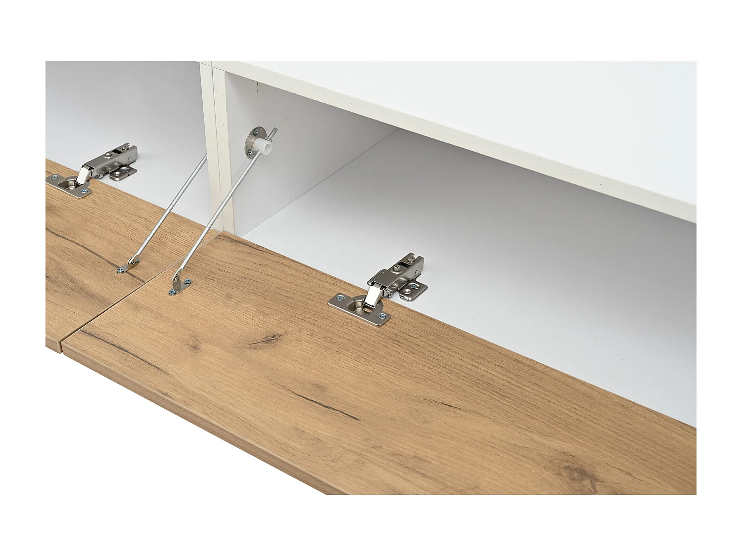 TV-meubel set 3-delig – TV-meubel + verticale plank + wandplank – 2 valluiken - wit en naturel