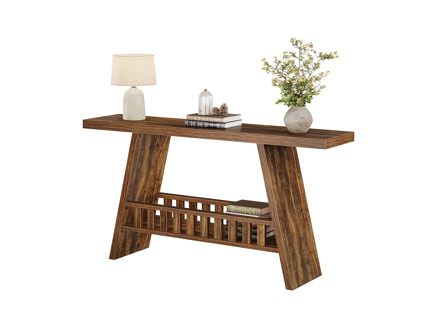 Console de style ferme, table de canapé rustique de 160 cm avec rangement, table d'entrée industrielle pour couloir
