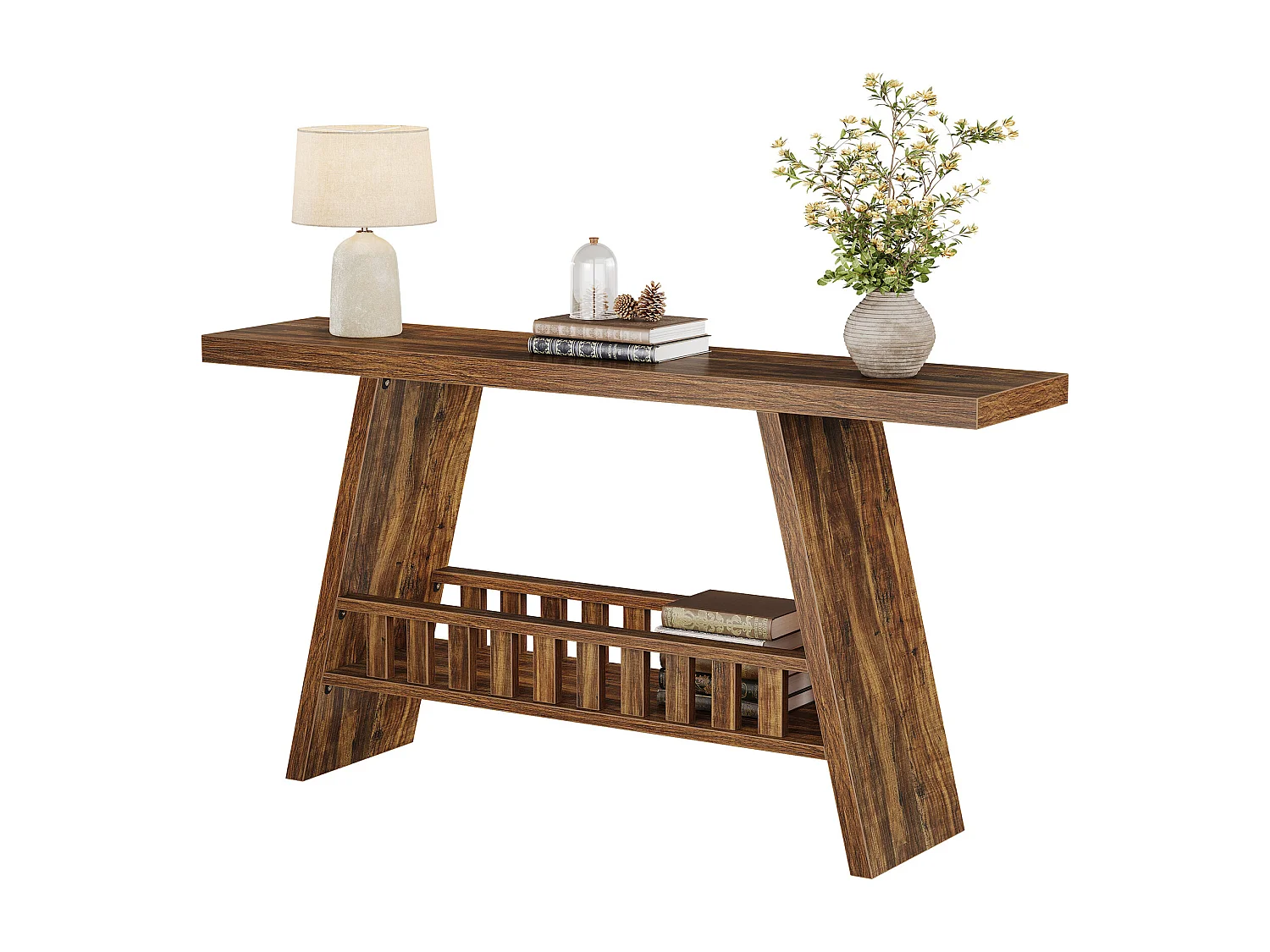 Konsola w stylu rustykalnym, 160 cm rustykalny stolik kawowy ze schowkiem, stolik w stylu industrialnym do przedpokoju