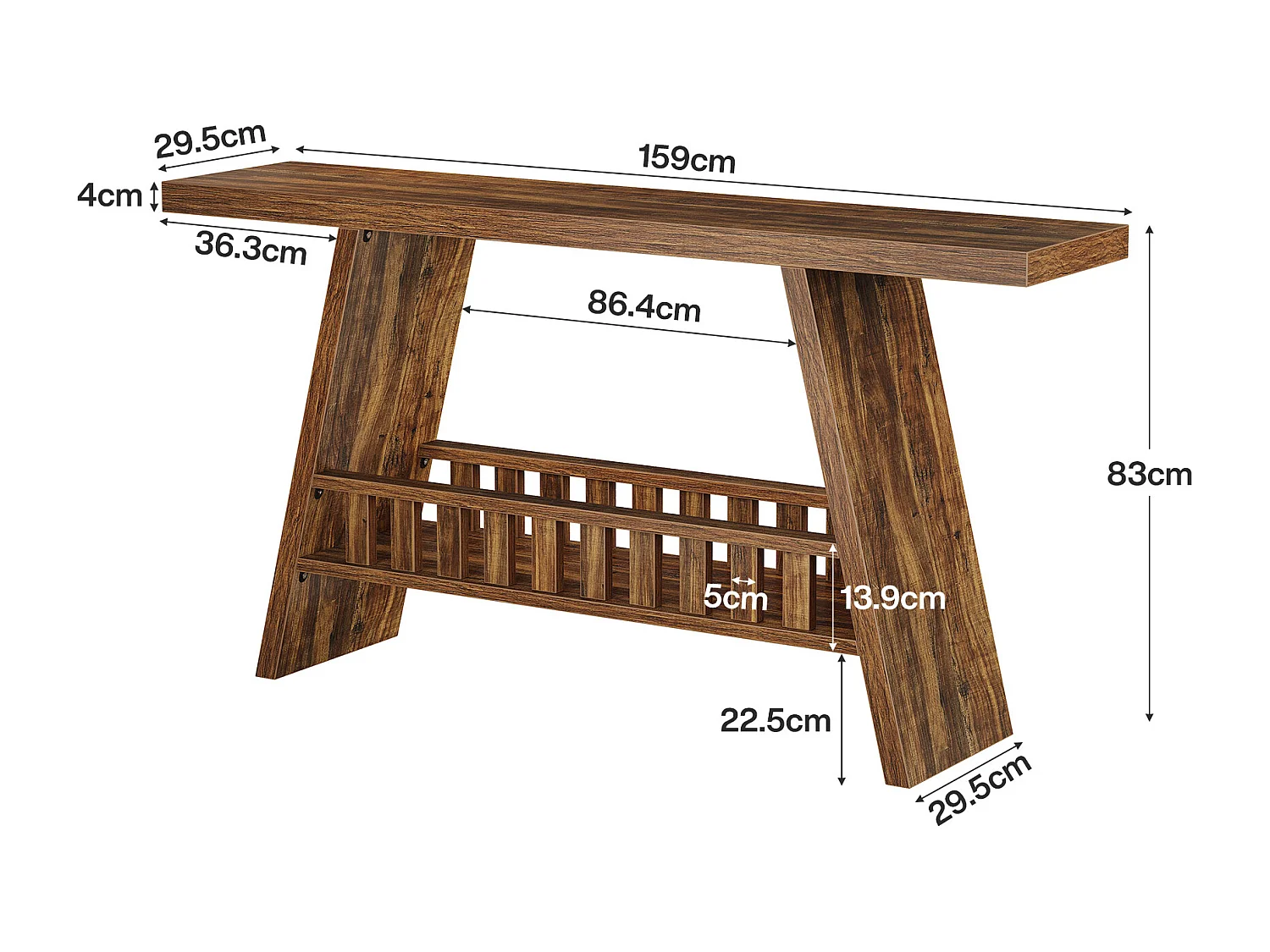 Konsola w stylu rustykalnym, 160 cm rustykalny stolik kawowy ze schowkiem, stolik w stylu industrialnym do przedpokoju