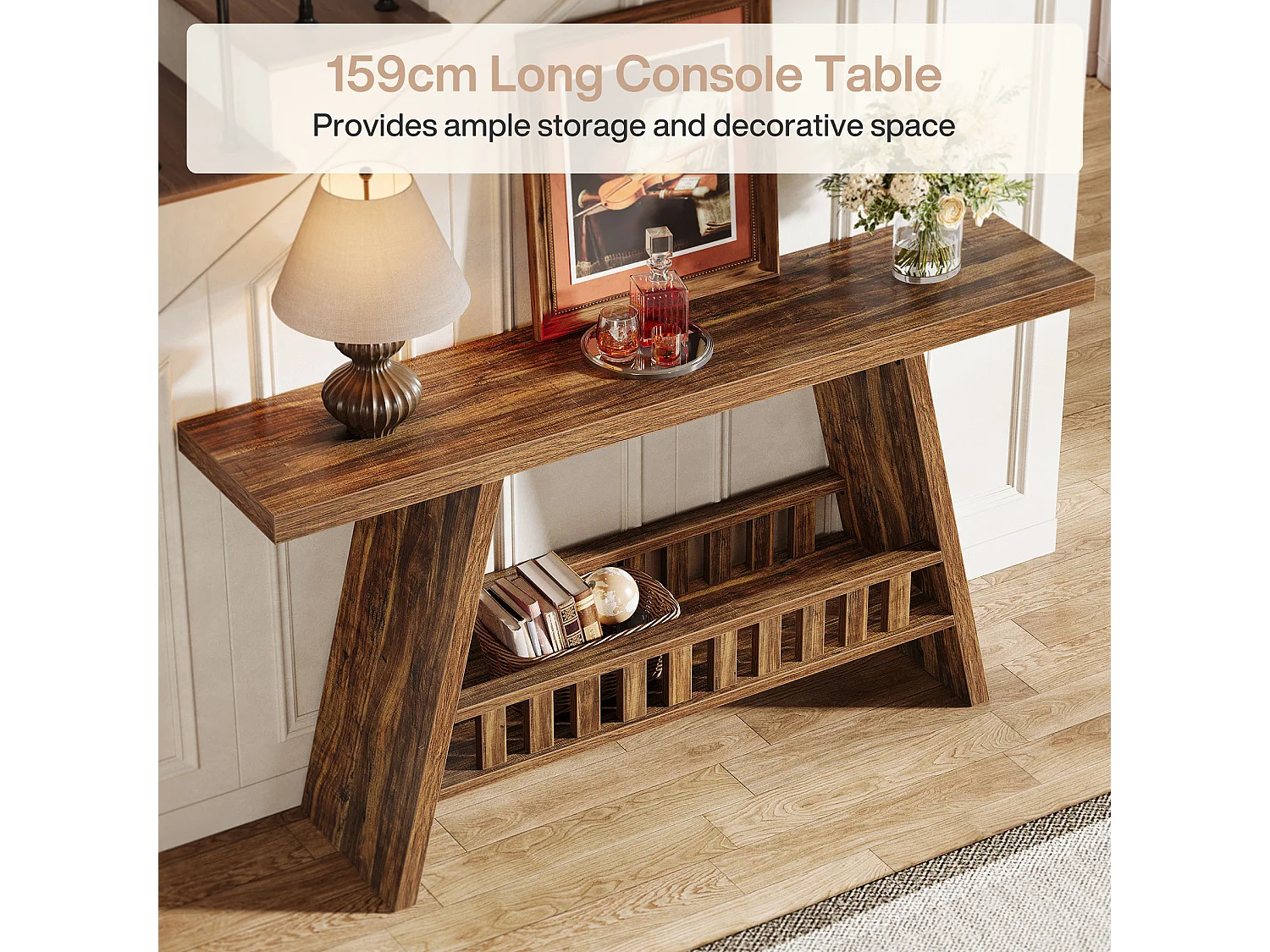 Konsola w stylu rustykalnym, 160 cm rustykalny stolik kawowy ze schowkiem, stolik w stylu industrialnym do przedpokoju