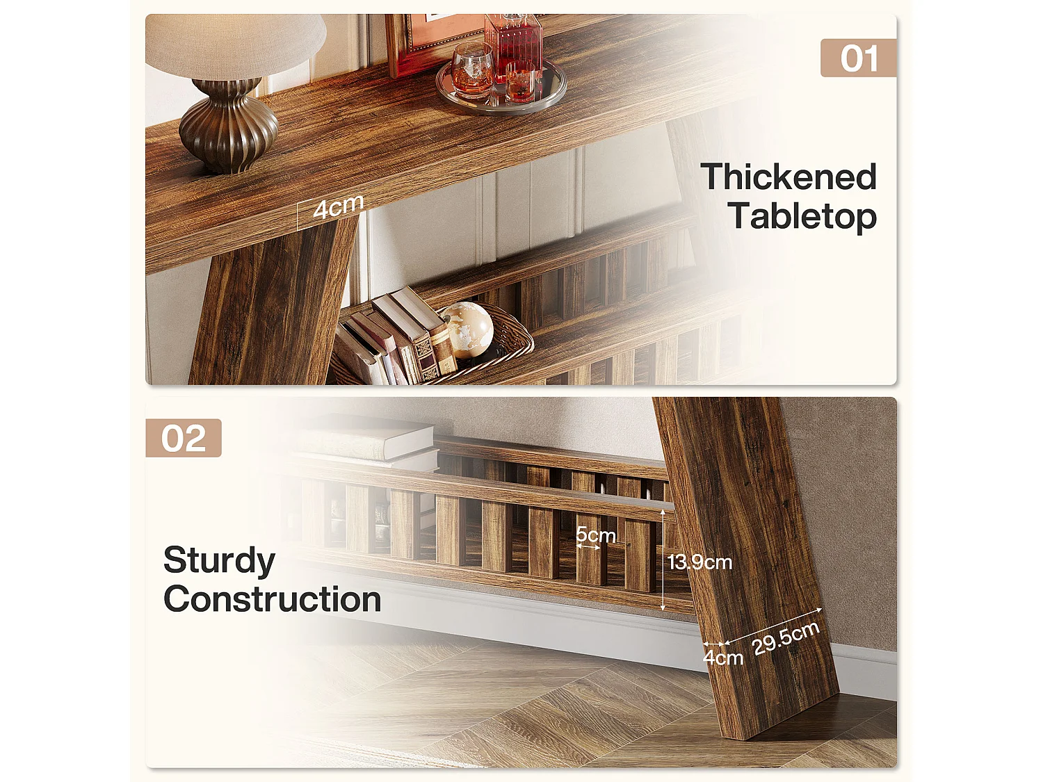 Konsola w stylu rustykalnym, 160 cm rustykalny stolik kawowy ze schowkiem, stolik w stylu industrialnym do przedpokoju