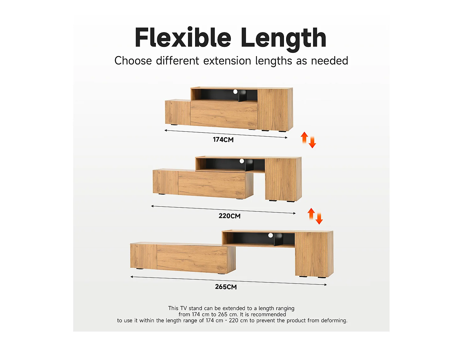Ensemble meuble TV 2 pièces - meuble TV réglable + meuble mural - 4 porte - étagères ouvertes - naturel+noir