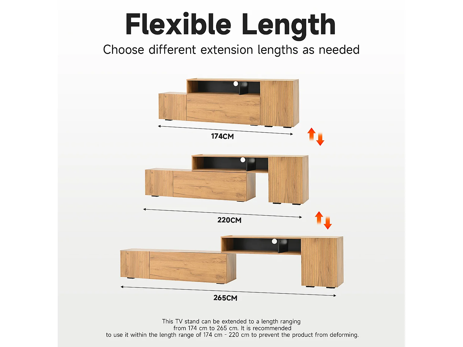 Ensemble meuble TV 2 pièces - meuble TV réglable + meuble mural - 4 porte - étagères ouvertes - naturel+noir