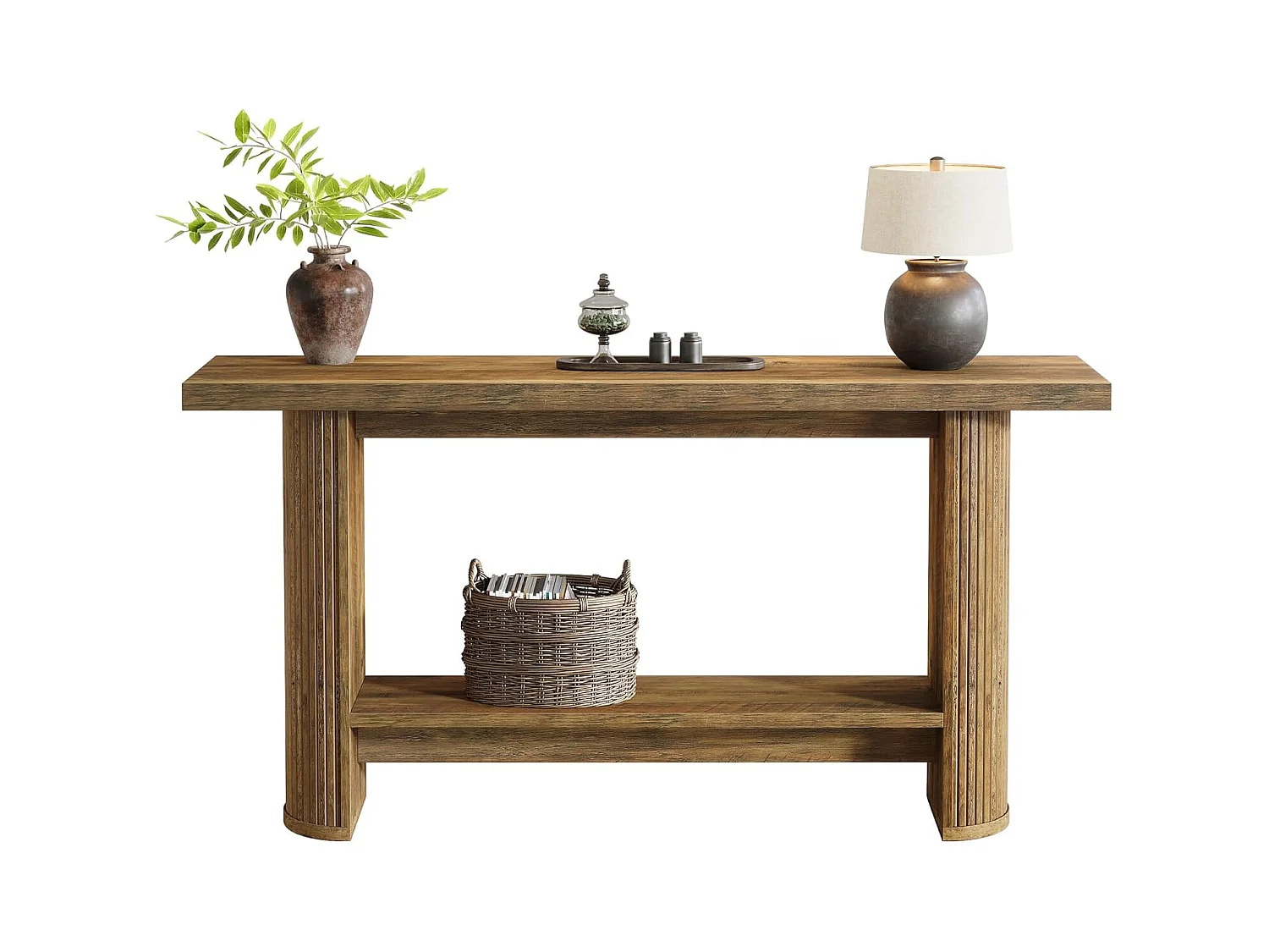 Console moderne de 140 cm, table d'entrée étroite avec rangement pour le salon