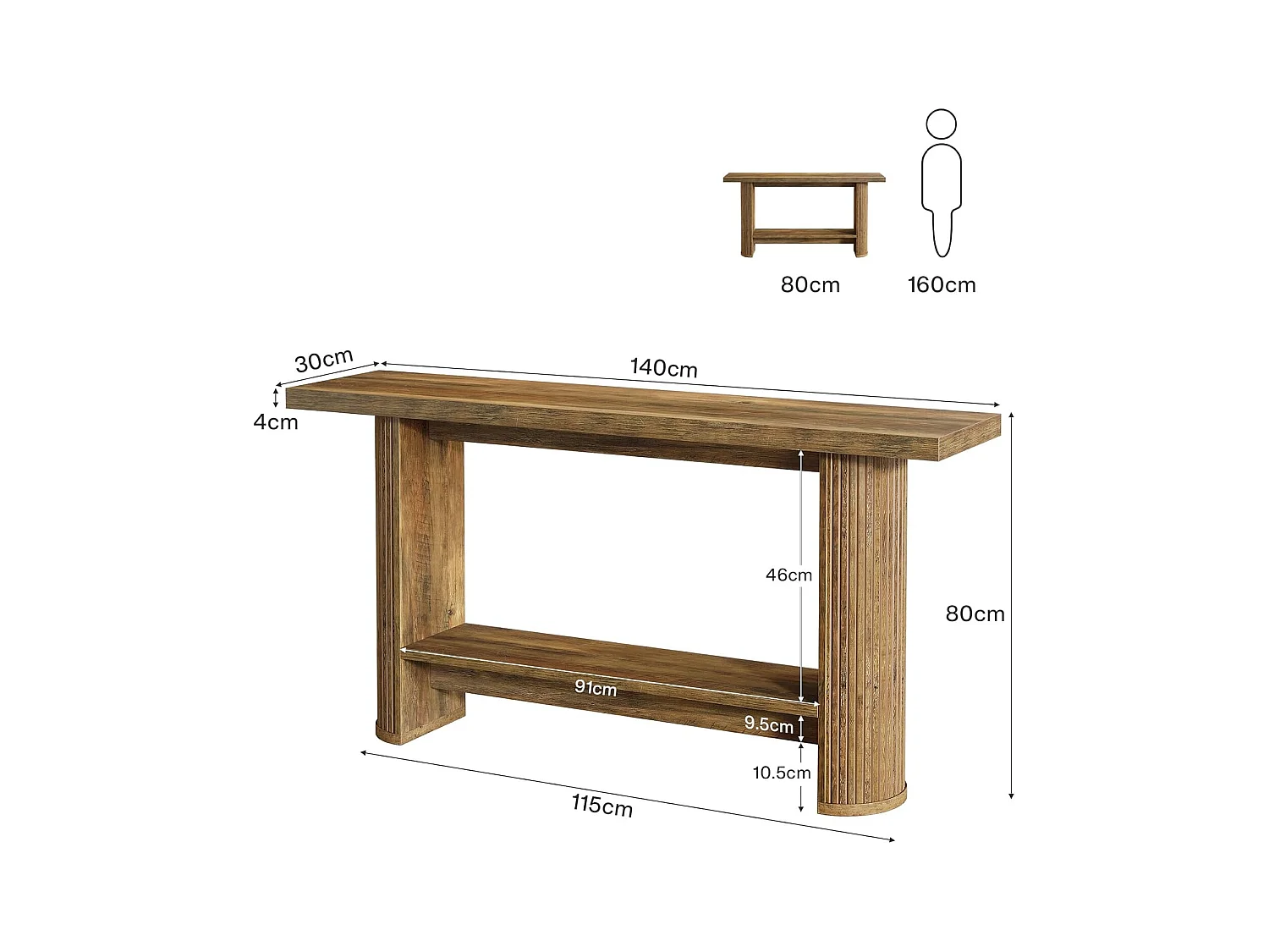 Console moderne de 140 cm, table d'entrée étroite avec rangement pour le salon