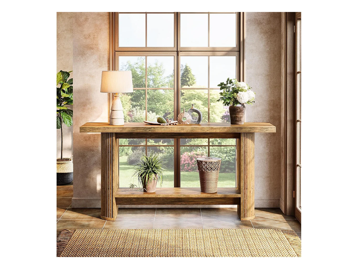 Console moderne de 140 cm, table d'entrée étroite avec rangement pour le salon