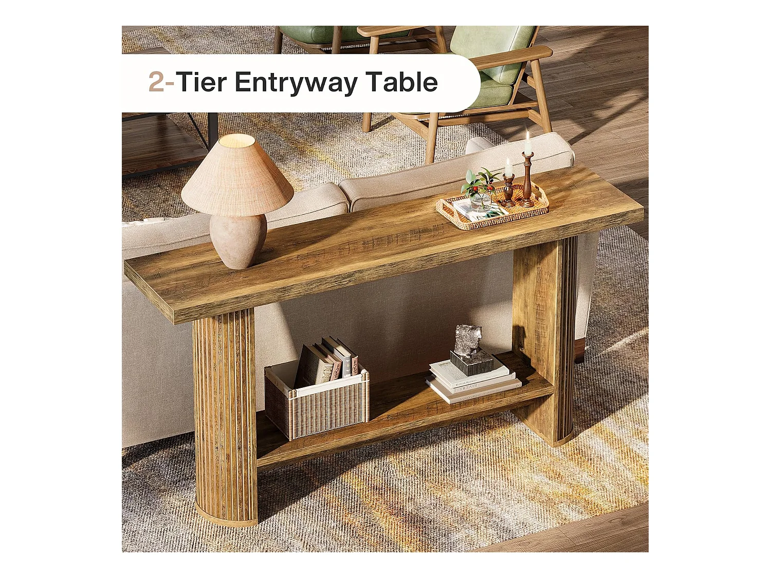 Console moderne de 140 cm, table d'entrée étroite avec rangement pour le salon