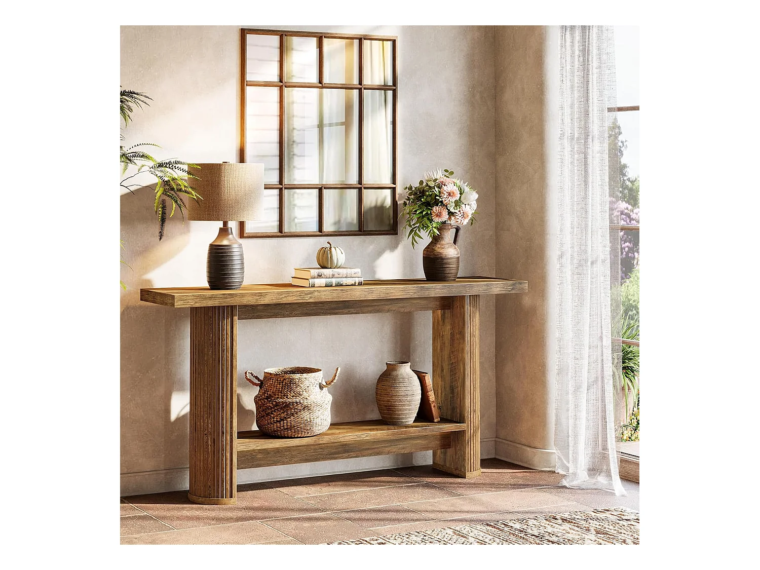 Console moderne de 140 cm, table d'entrée étroite avec rangement pour le salon