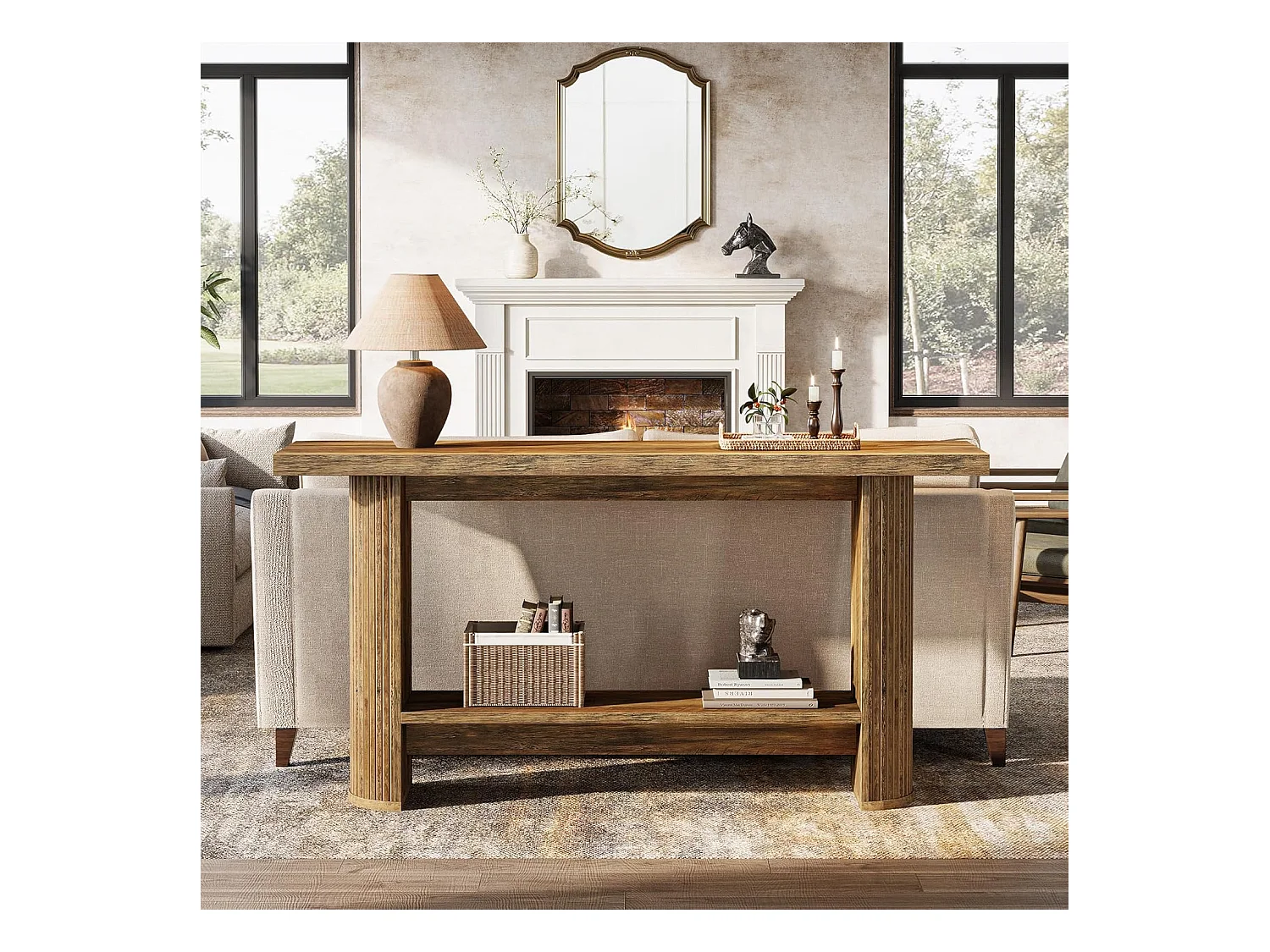 Console moderne de 140 cm, table d'entrée étroite avec rangement pour le salon