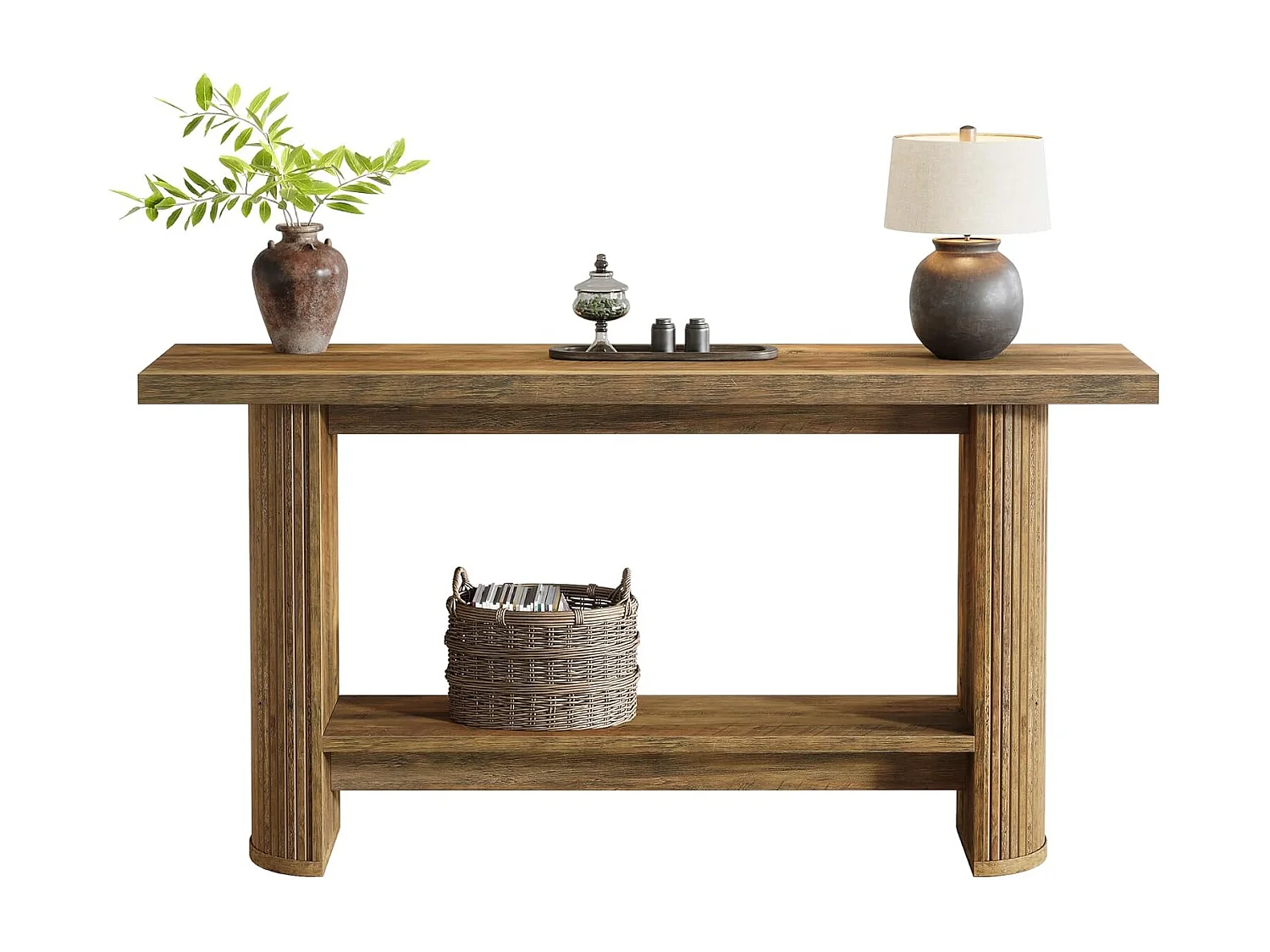 Console moderne de 140 cm, table d'entrée étroite avec rangement pour le salon