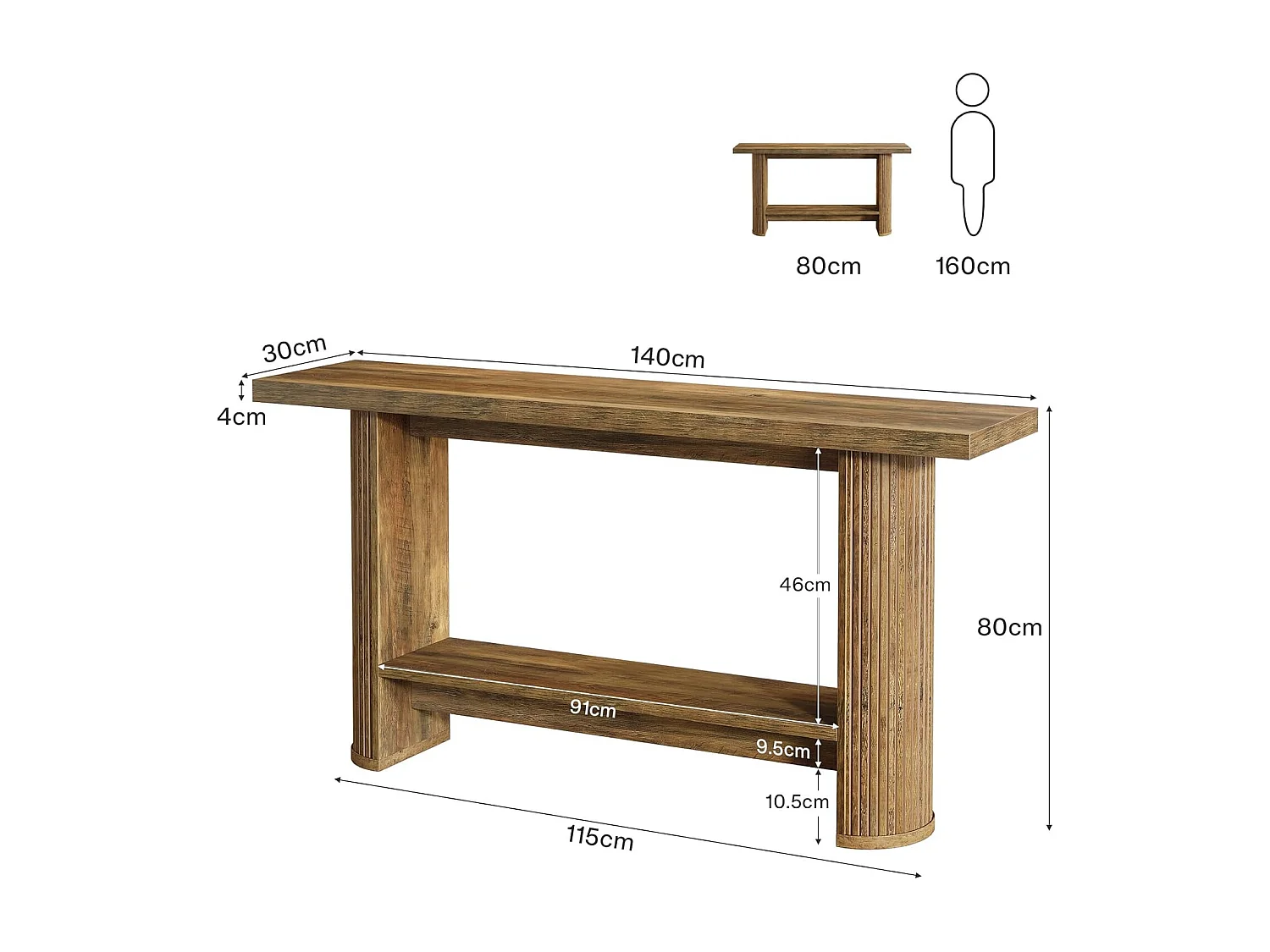 Console moderne de 140 cm, table d'entrée étroite avec rangement pour le salon