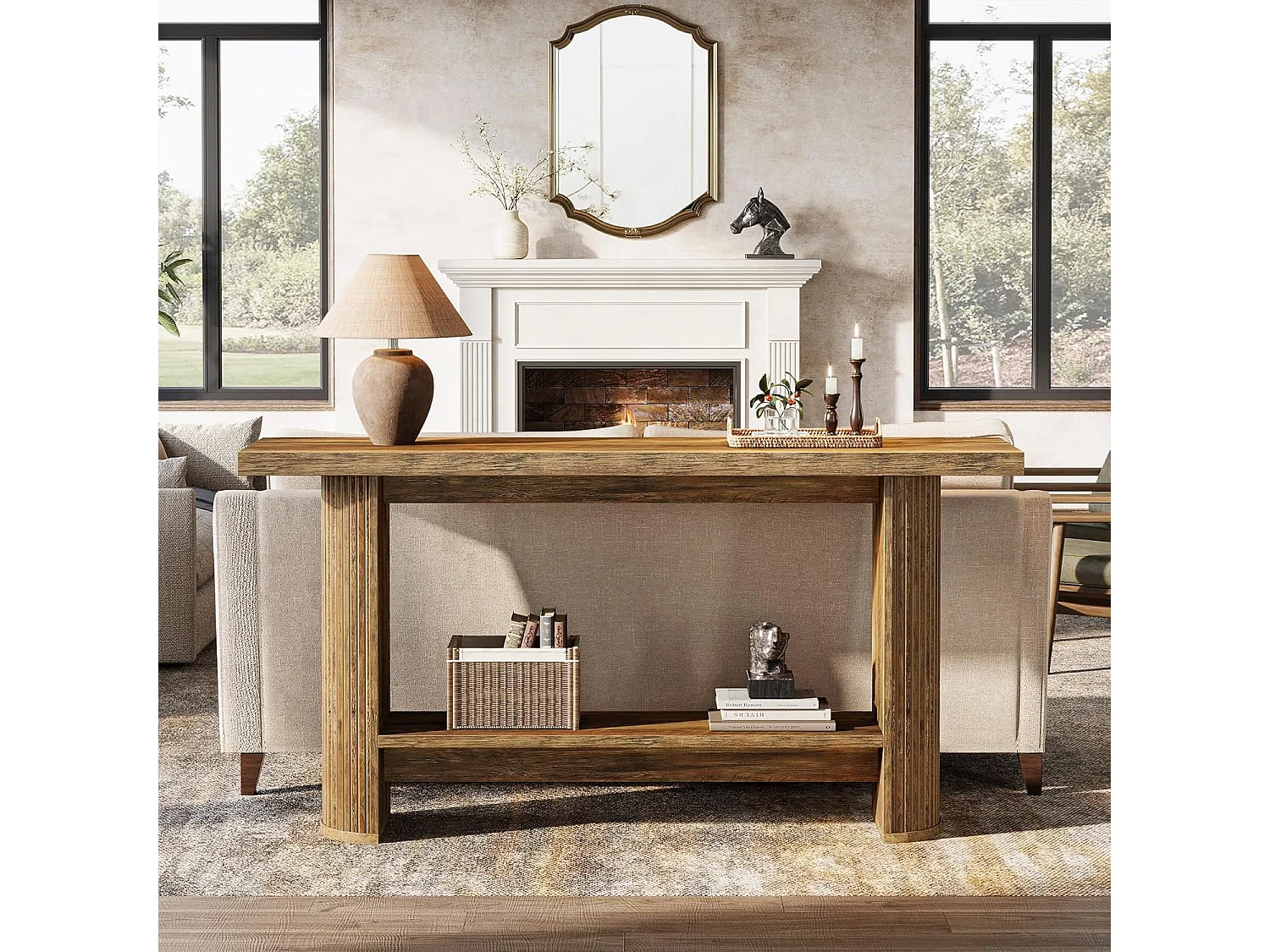 Console moderne de 140 cm, table d'entrée étroite avec rangement pour le salon