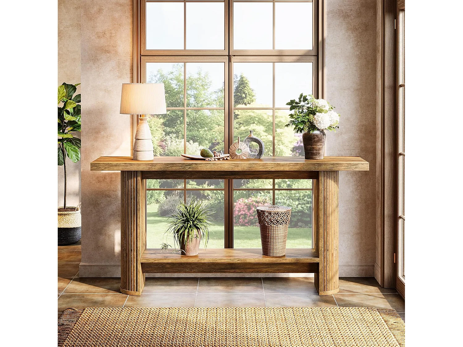 Console moderne de 140 cm, table d'entrée étroite avec rangement pour le salon