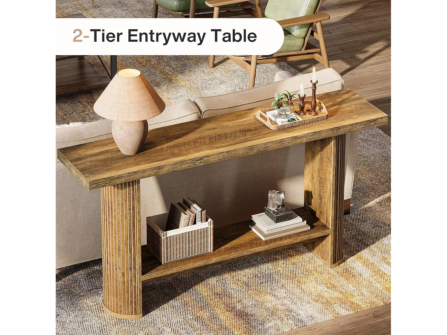Console moderne de 140 cm, table d'entrée étroite avec rangement pour le salon
