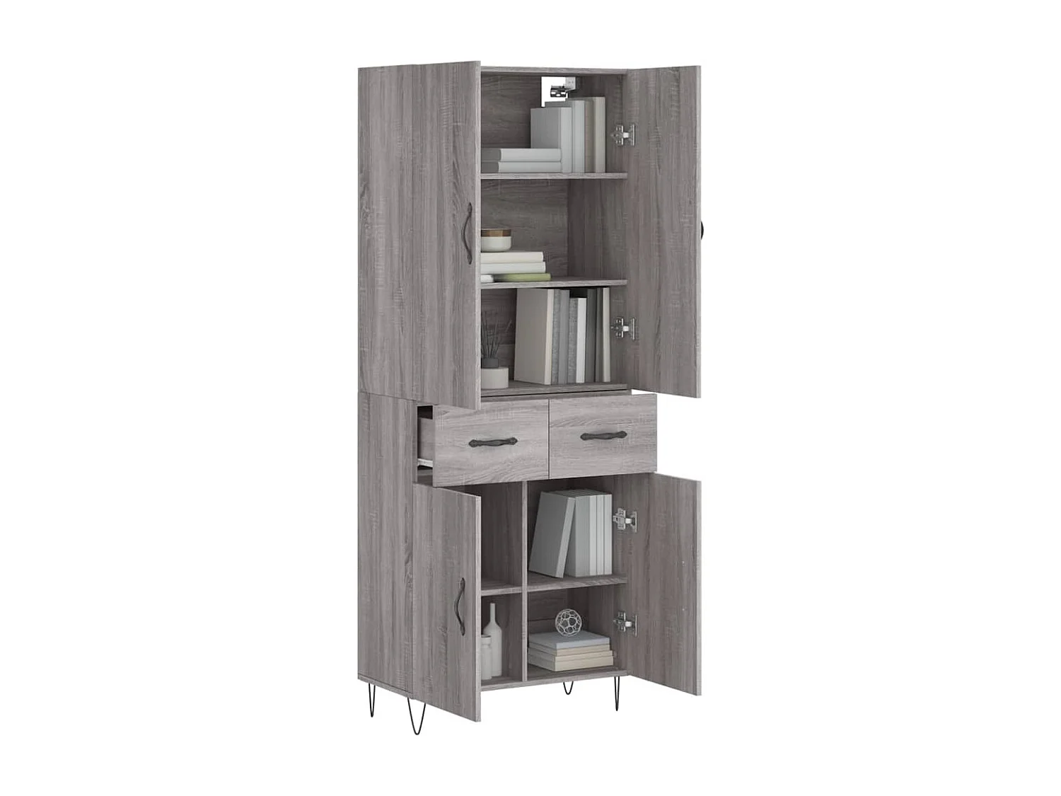 Credenza alta Sonoma grigia 69,5x34x180 cm Legno ingegnerizzato