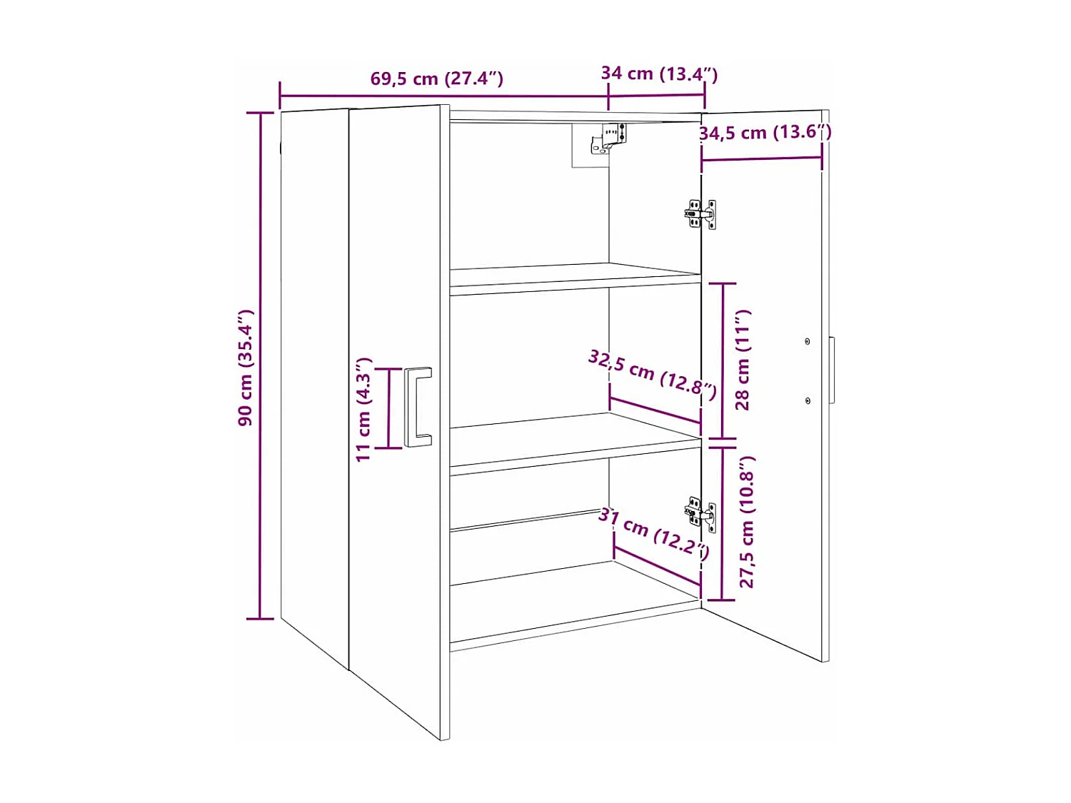 Pensile marrone 69,5 x 34 x 90 cm Legno ingegnerizzato