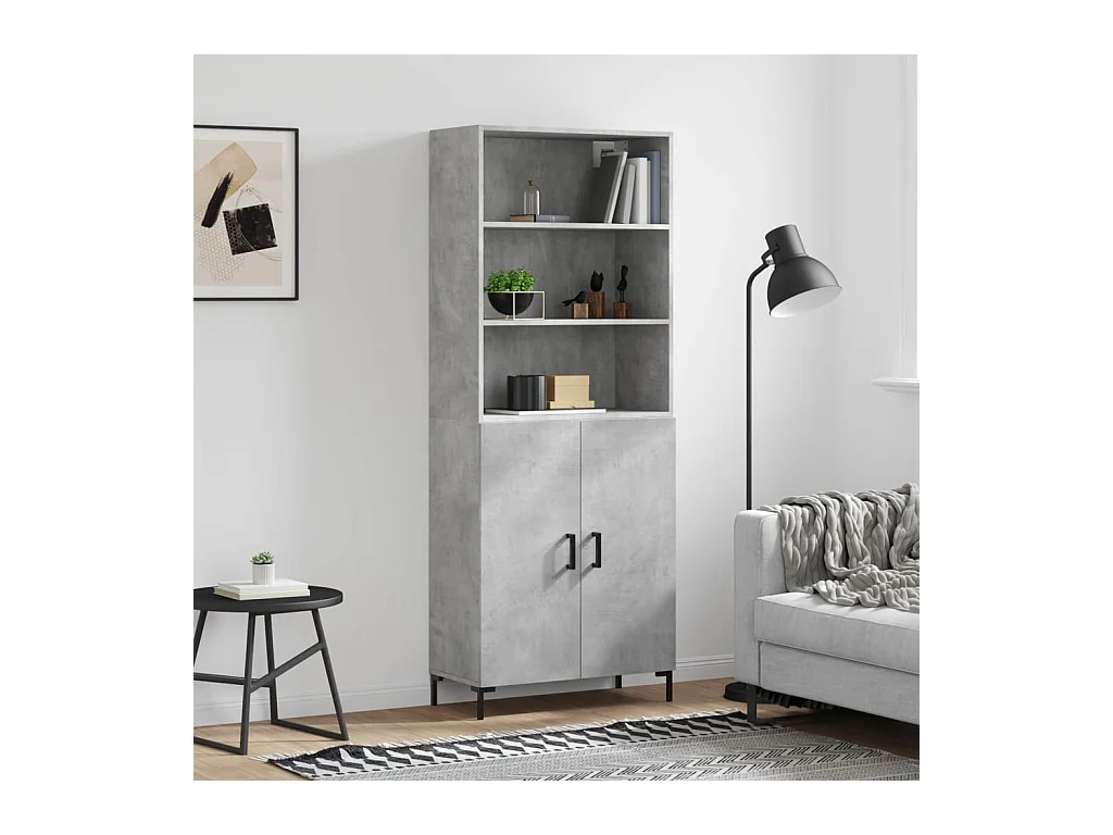 Buffet haut Gris béton 69,5x34x180 cm Bois d'ingénierie