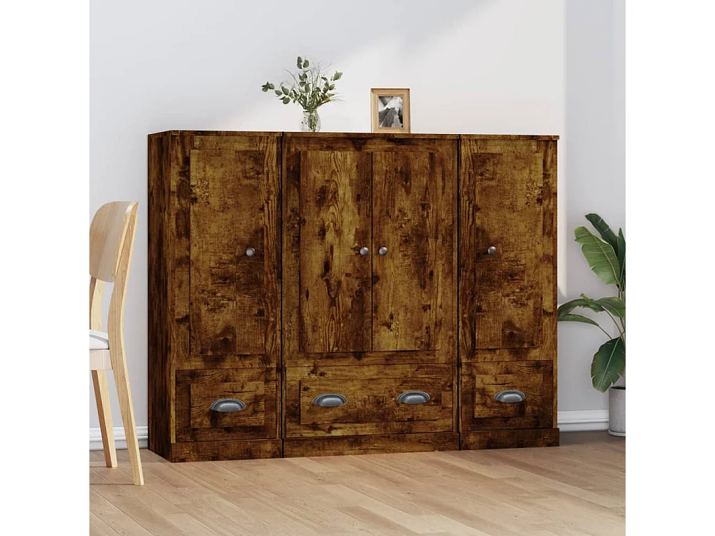 Buffets 3 pcs chêne fumé bois d'ingénierie