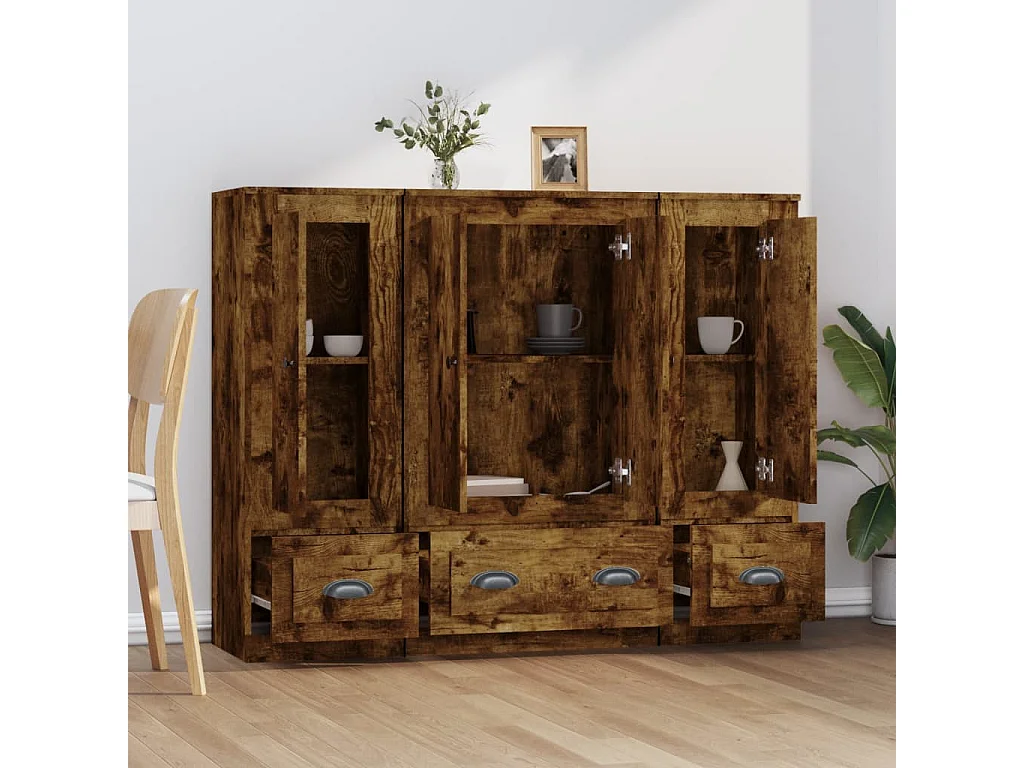 Buffets 3 pcs chêne fumé bois d'ingénierie