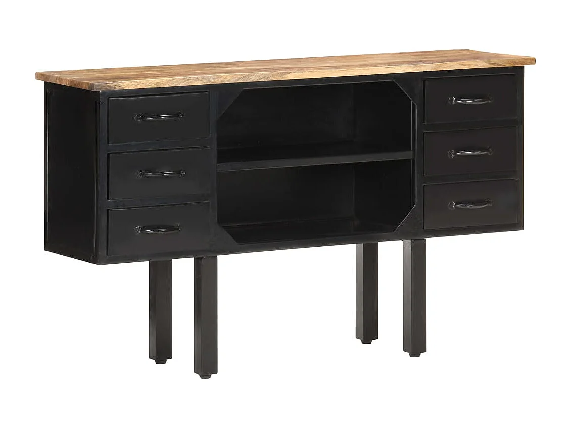 Sideboard 110x30x65 cm Massives rohes Mangoholz und Stahl