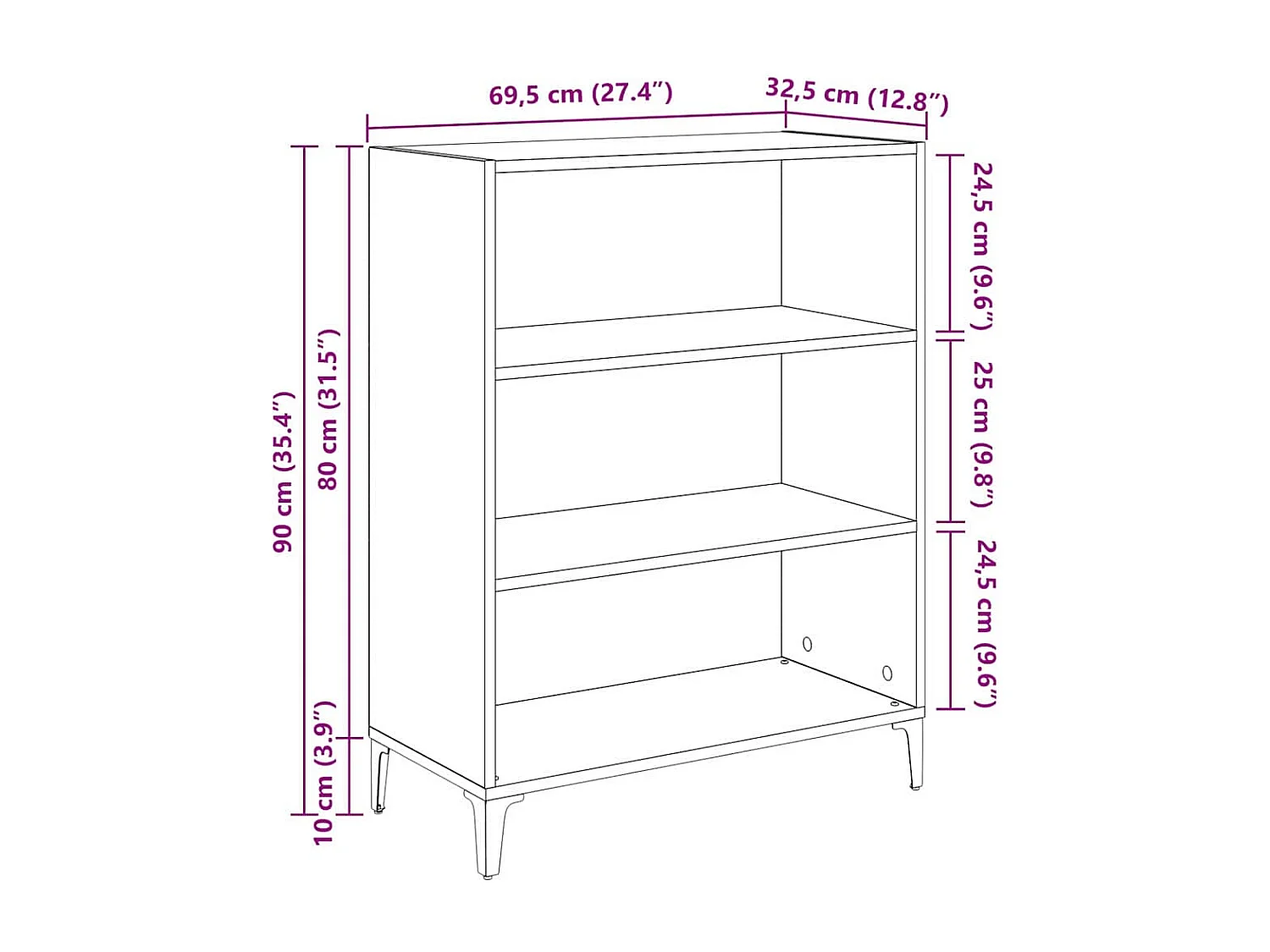 Buffet chêne artisanal 32,5 x 69,5 x 90 cm Bois d'ingénierie
